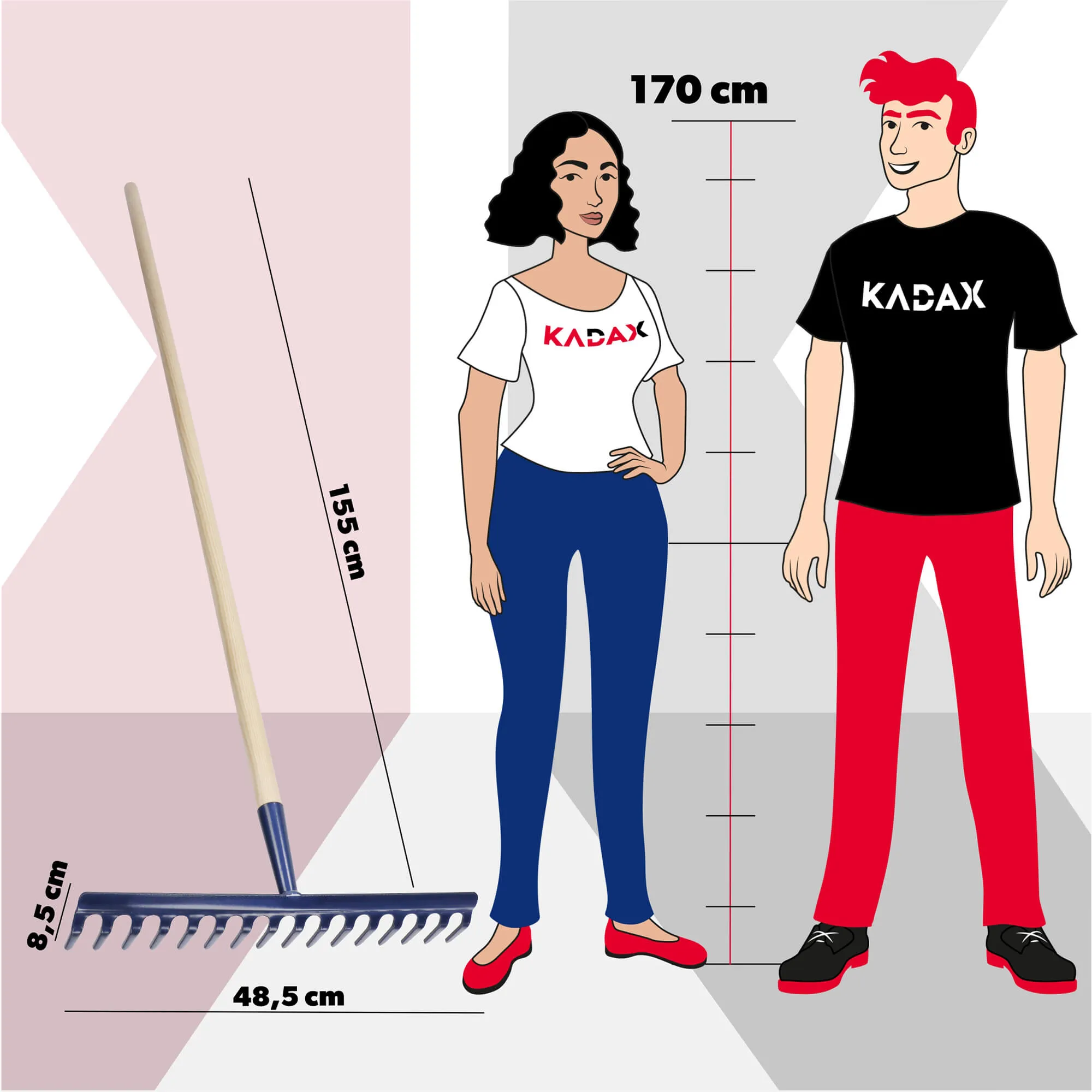 Vinci metalinis grėblys 48 x 155 cm, mėlynas, 16 dantų