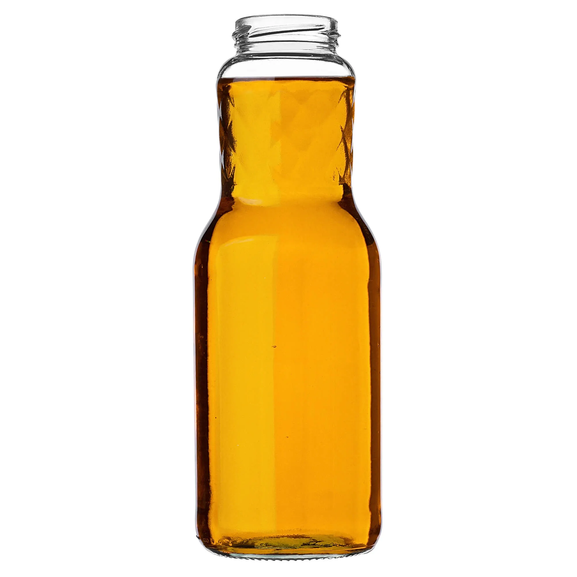 Stikliniai buteliai Sorga sultims 1L + dangteliai FI53 auksiniai 3 vnt.