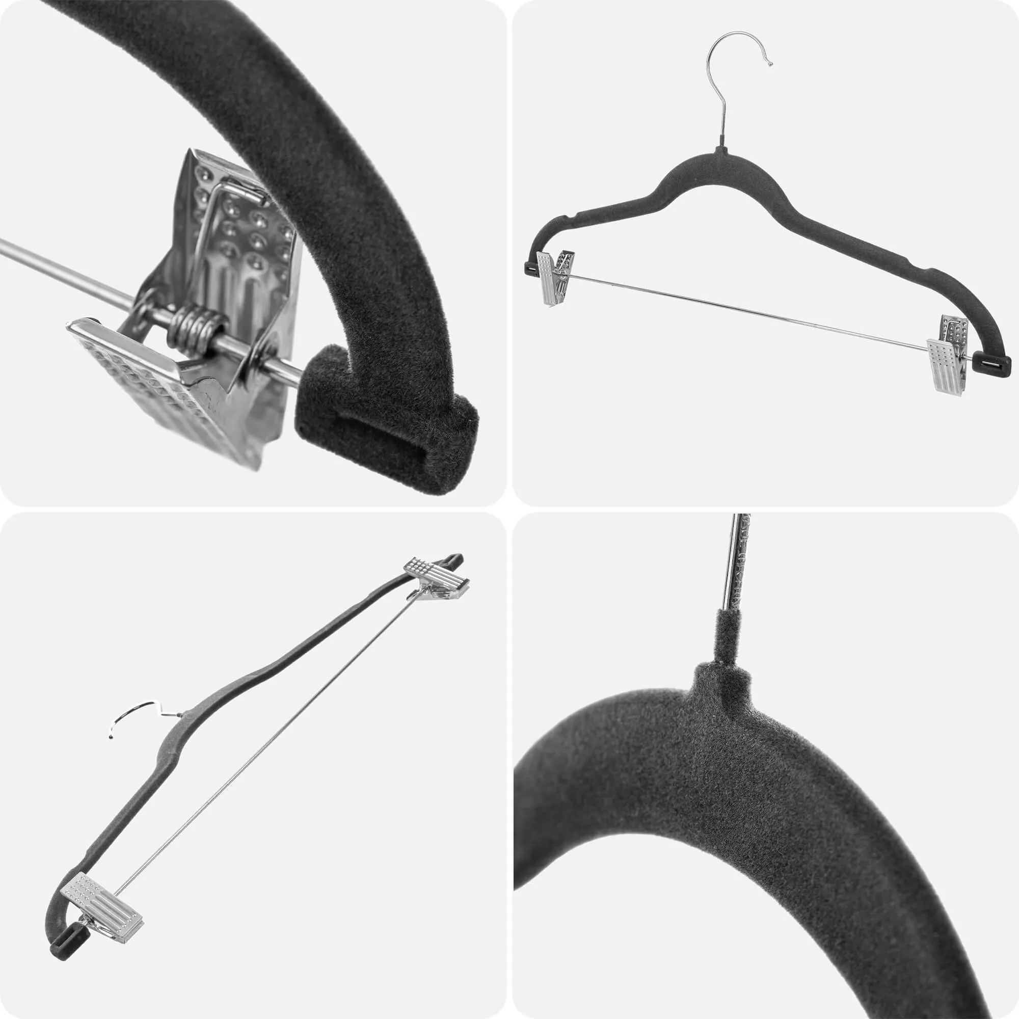 Aube kamšalu dengta drabužių pakaba su segtukais, tamsiai pilka, 12 vnt.