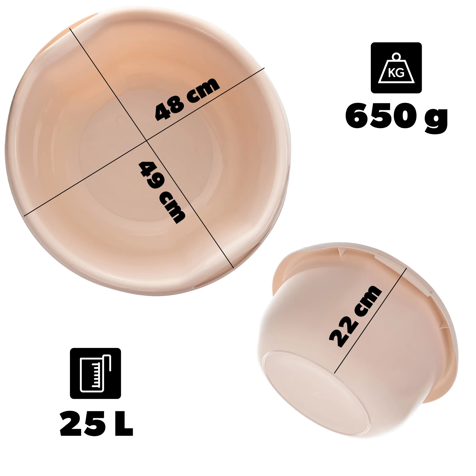 Plastikinis praustuvas su rankenomis Treix 25L, šviesiai smėlio spalvos