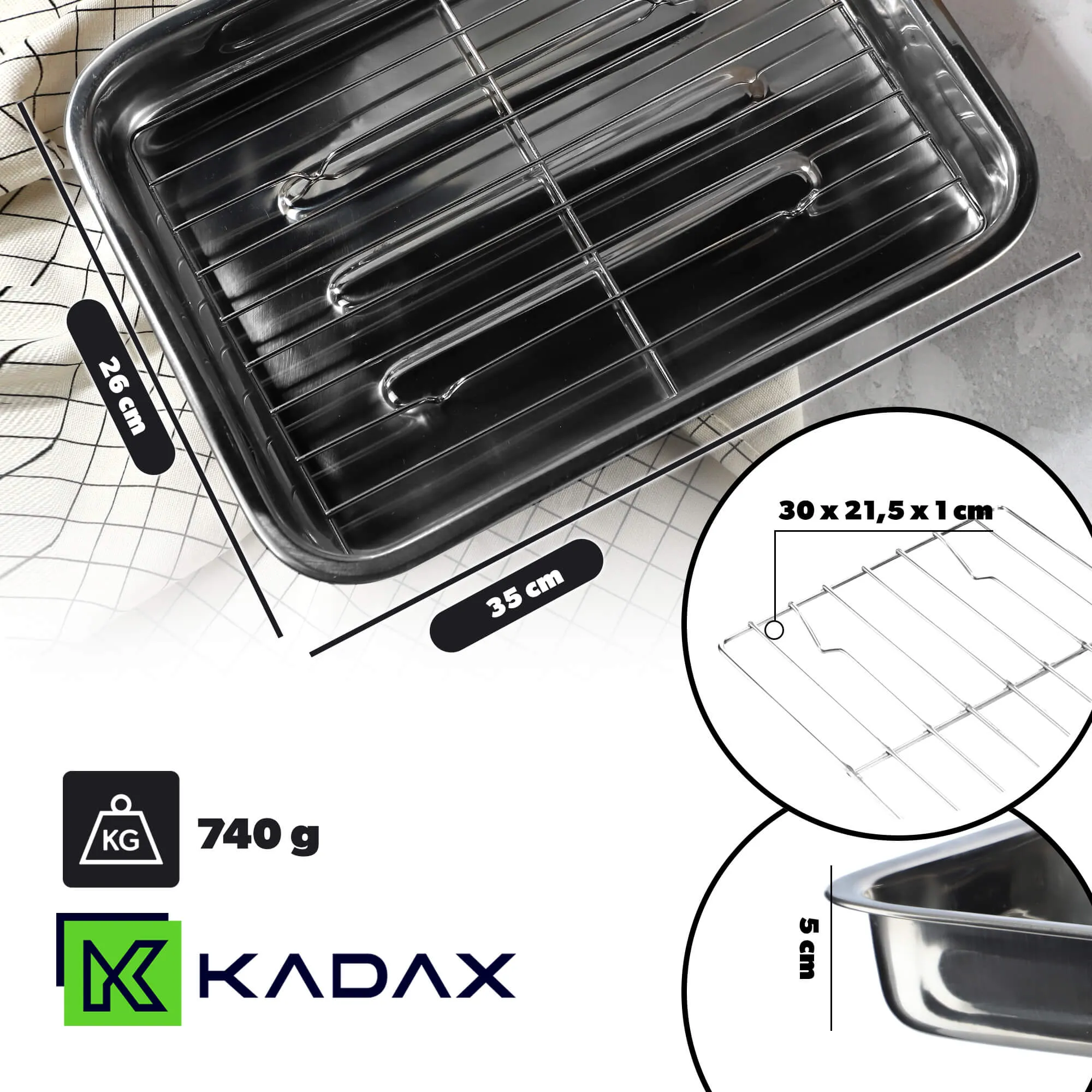 35 cm skersmens plieninė kepimo skarda su grotelėmis „Motte“