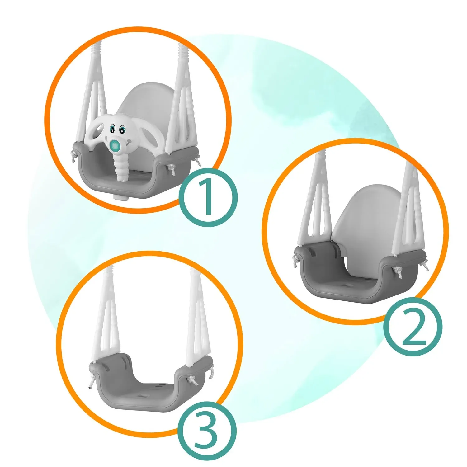 Ricokids 3 viename dramblio formos kibiro sūpynės, pilkos ir baltos - nuotrauka 1