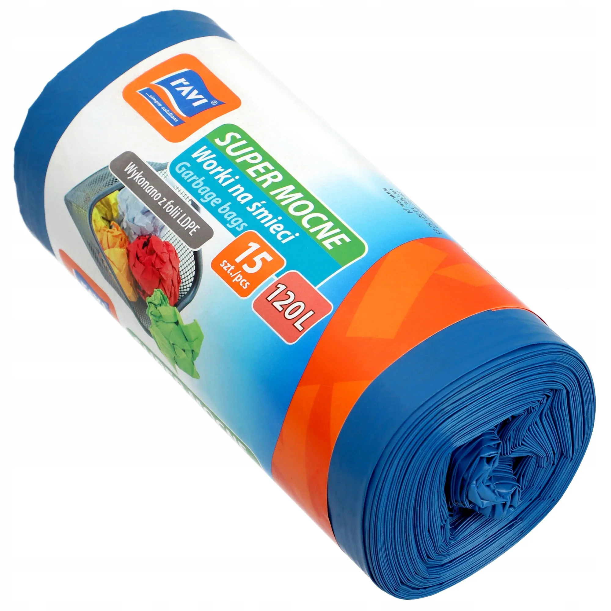 „Ravi“ itin tvirti LDPE šiukšlių maišai, 120 l, 15 vnt.