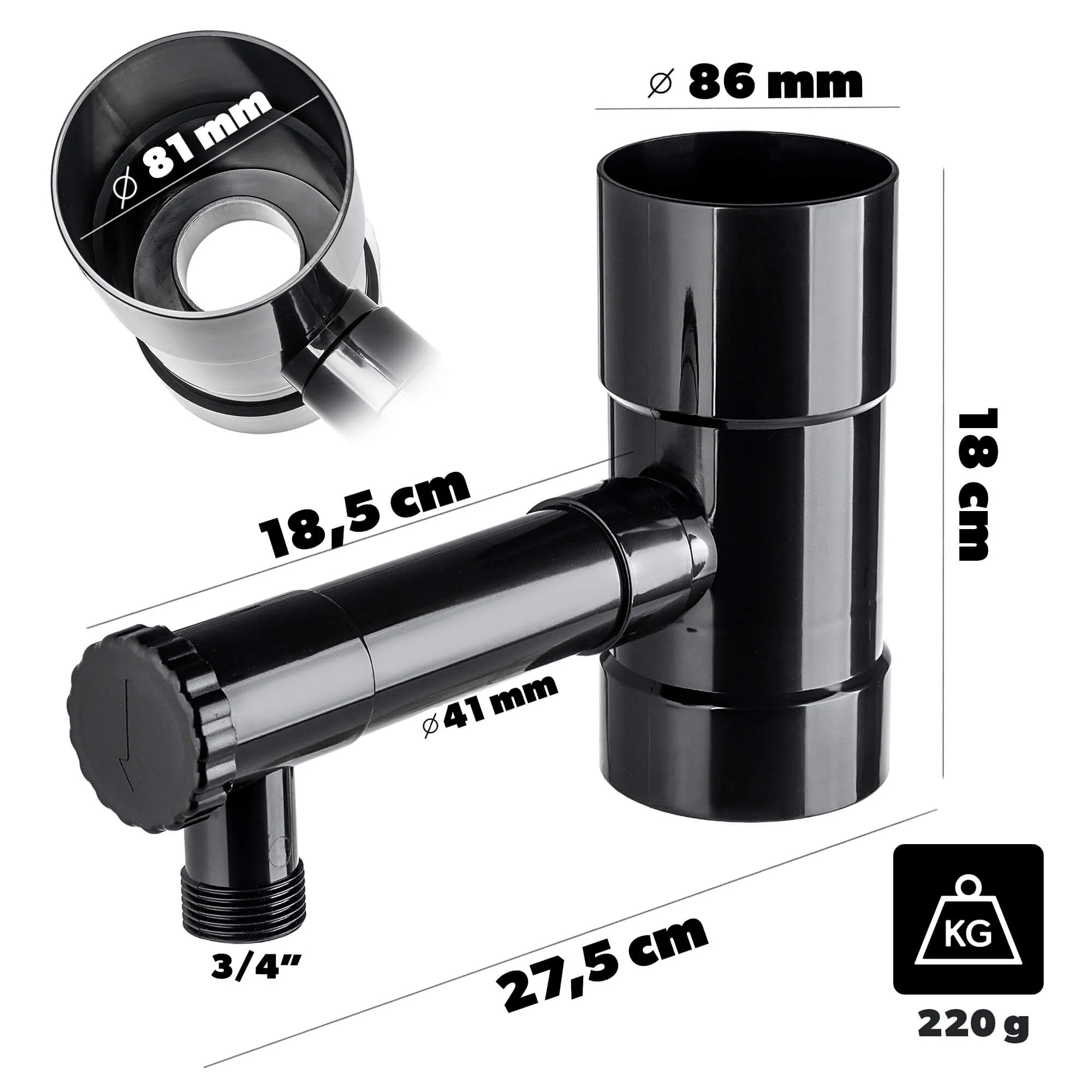 Nancras lietaus vandens kolektorius su vožtuvu, 80 mm, grafitas