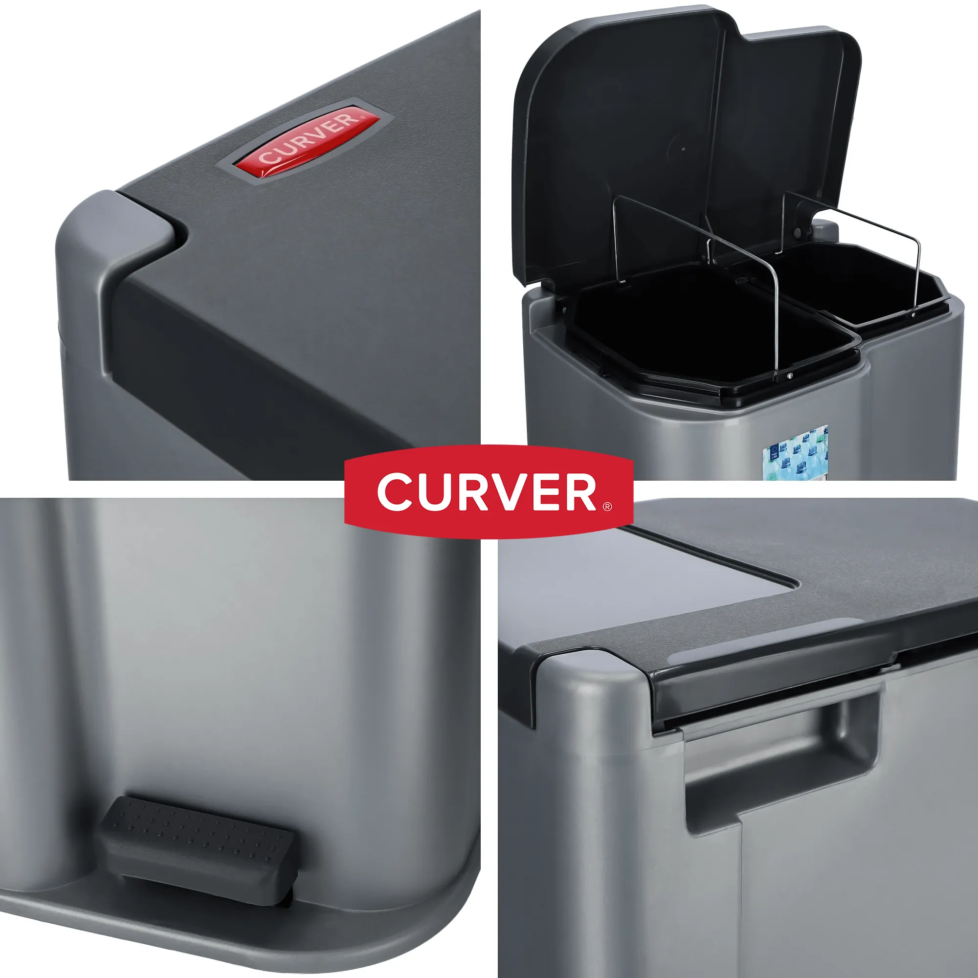 Curver Duo Pedalbin 21L atliekų rūšiavimo dėžė, pilka