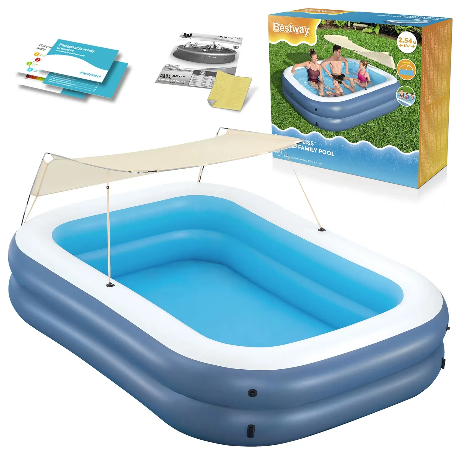 Pripučiamas šeimos baseinas su stogu 254 x 174 x 140 cm Bestway 54449 - nuotrauka 1