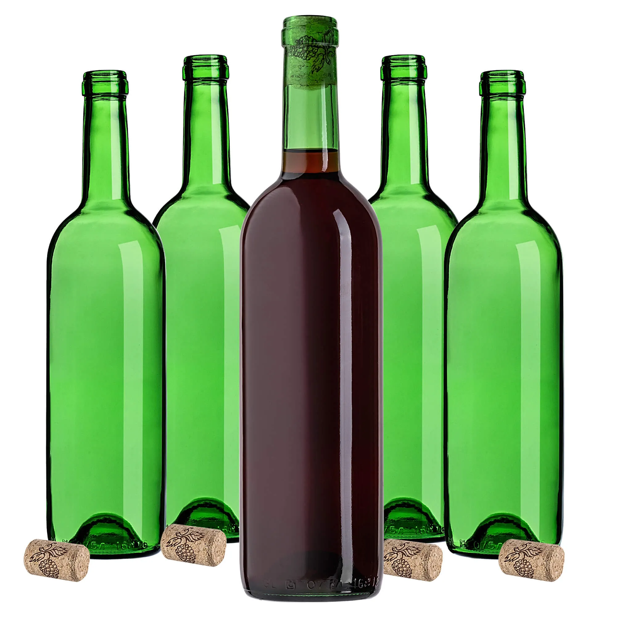 Biagio vyno buteliai 750 ml žali su aglomeruotu kamščiu 30 vnt.