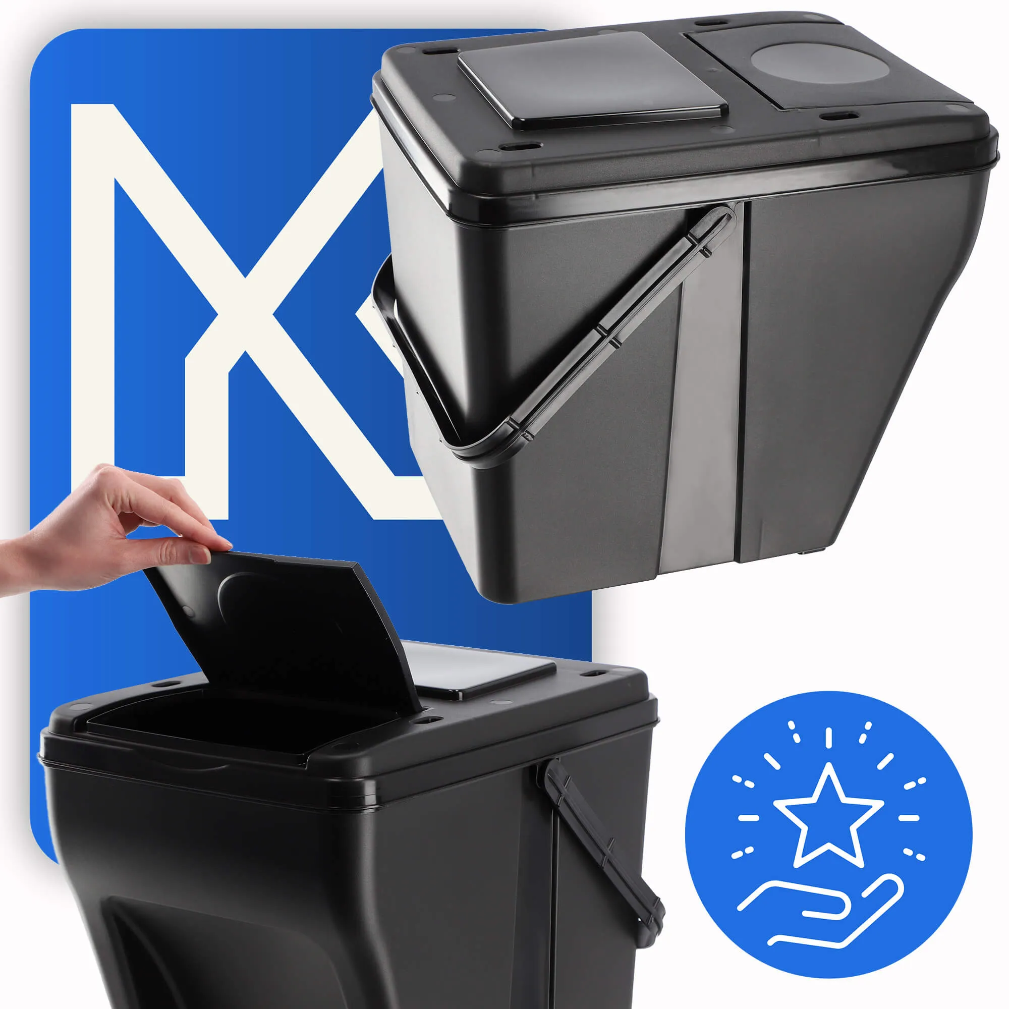 Arbol šiukšliadėžės su rankena + etiketėmis, 25 l, 4 vnt.