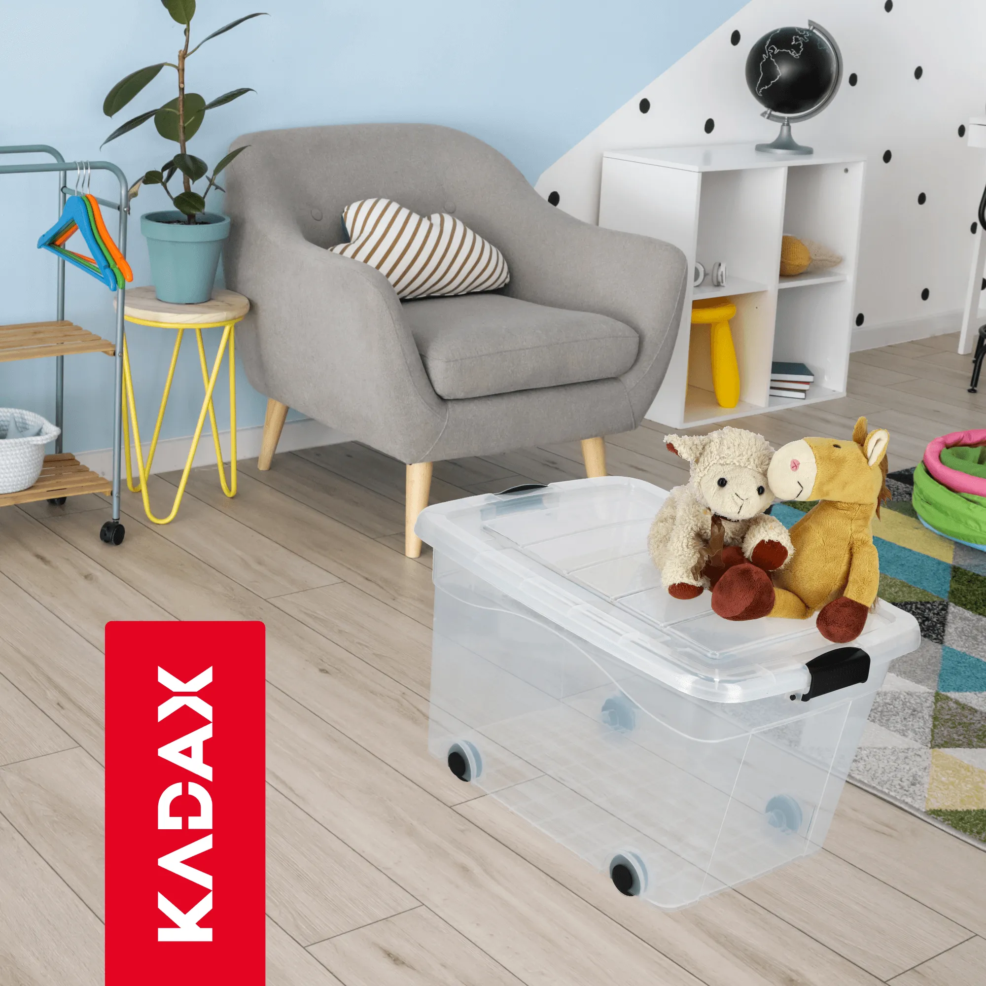 Vado 60L plastikinis konteineris su ratukais, skaidrus