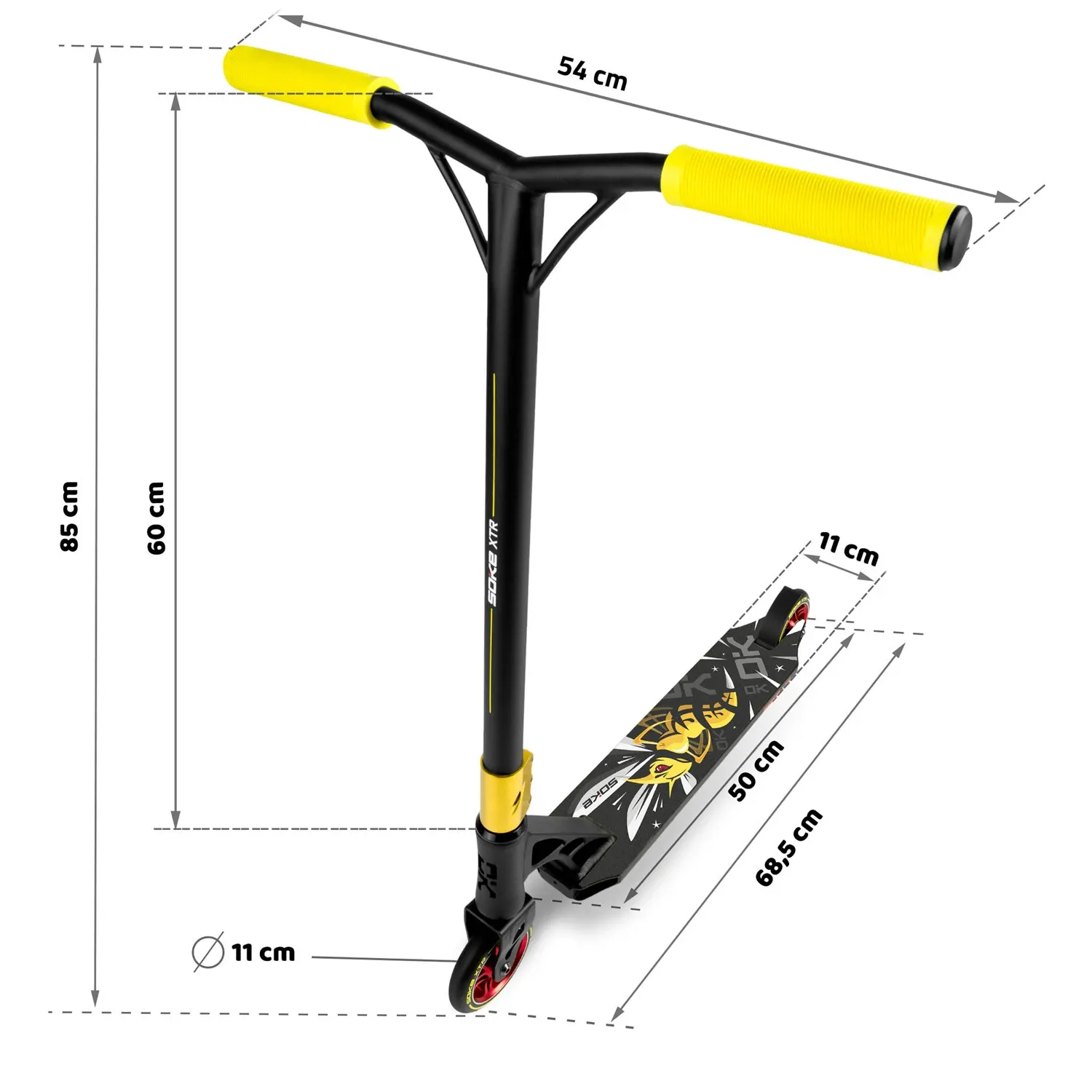 SOKE XTR triukų paspirtukas juodas ir geltonas - nuotrauka 1