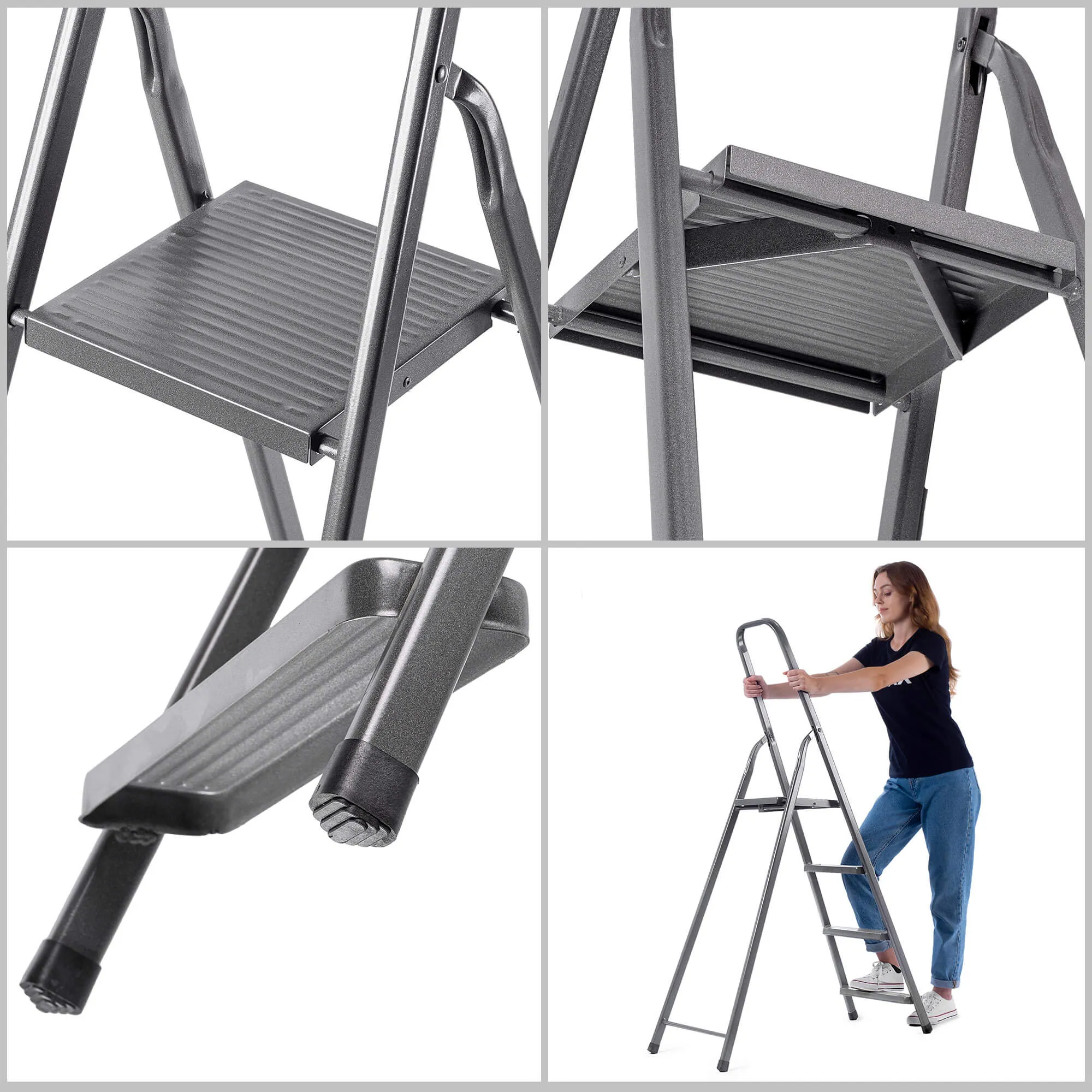 Plieninės kopėčios su platforma Ceriana 3 pakopų 125 kg