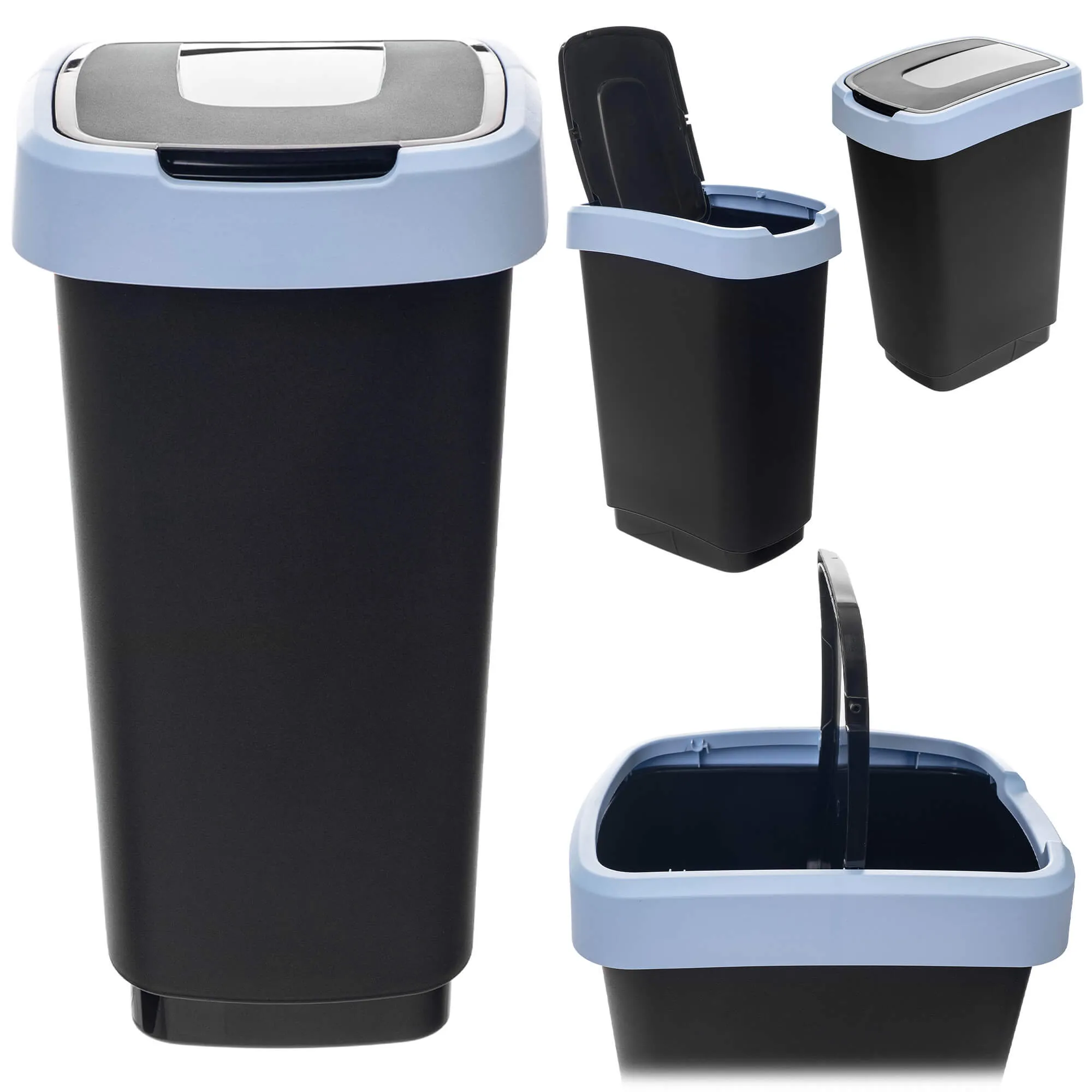 Morin 25 l šiukšliadėžė su besisukančiu dangčiu, juodos ir mėlynos spalvos