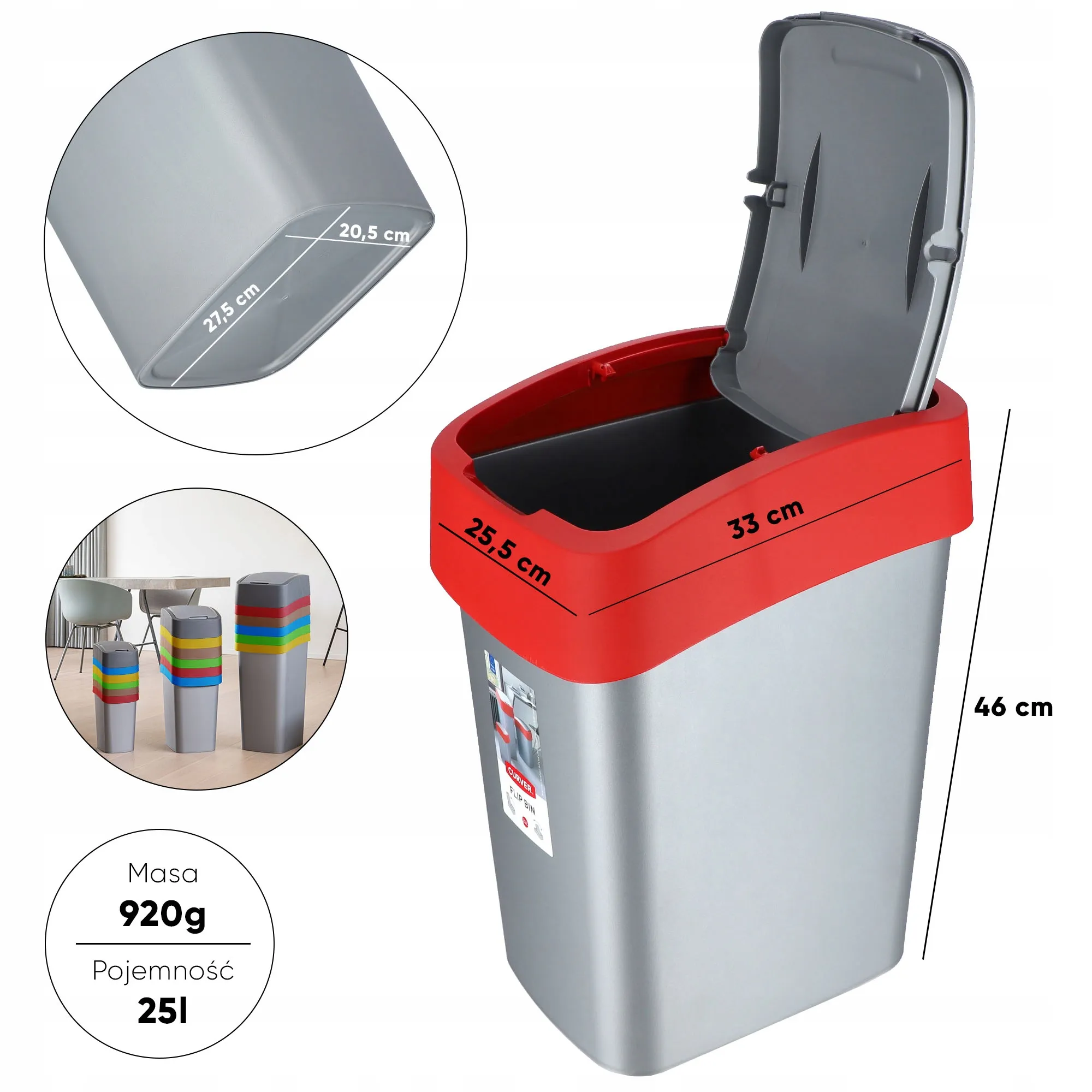 „Curver“ atverčiama šiukšliadėžė, 25 l, raudona