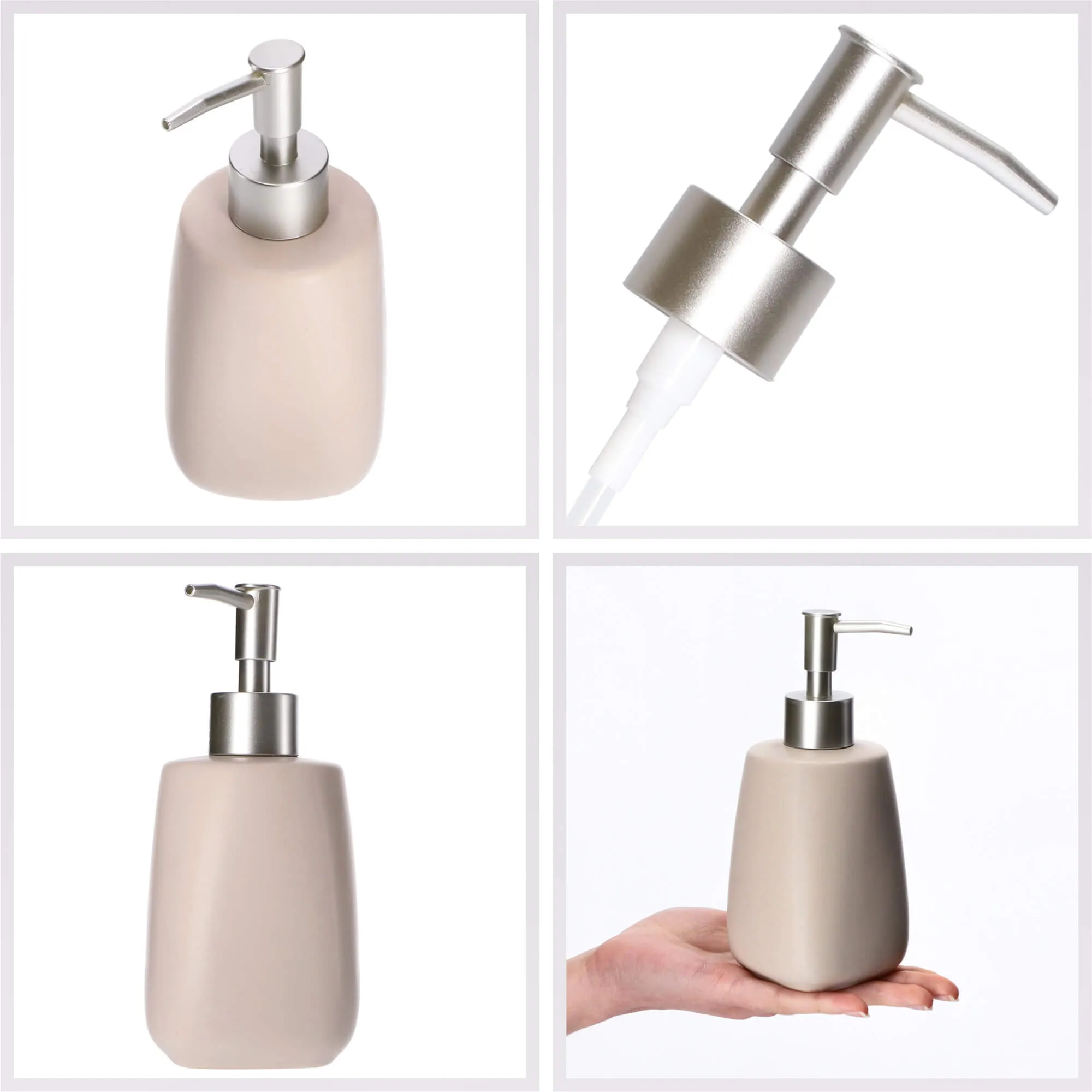 Palmi muilo dozatorius su pompa, 400 ml, smėlio spalvos