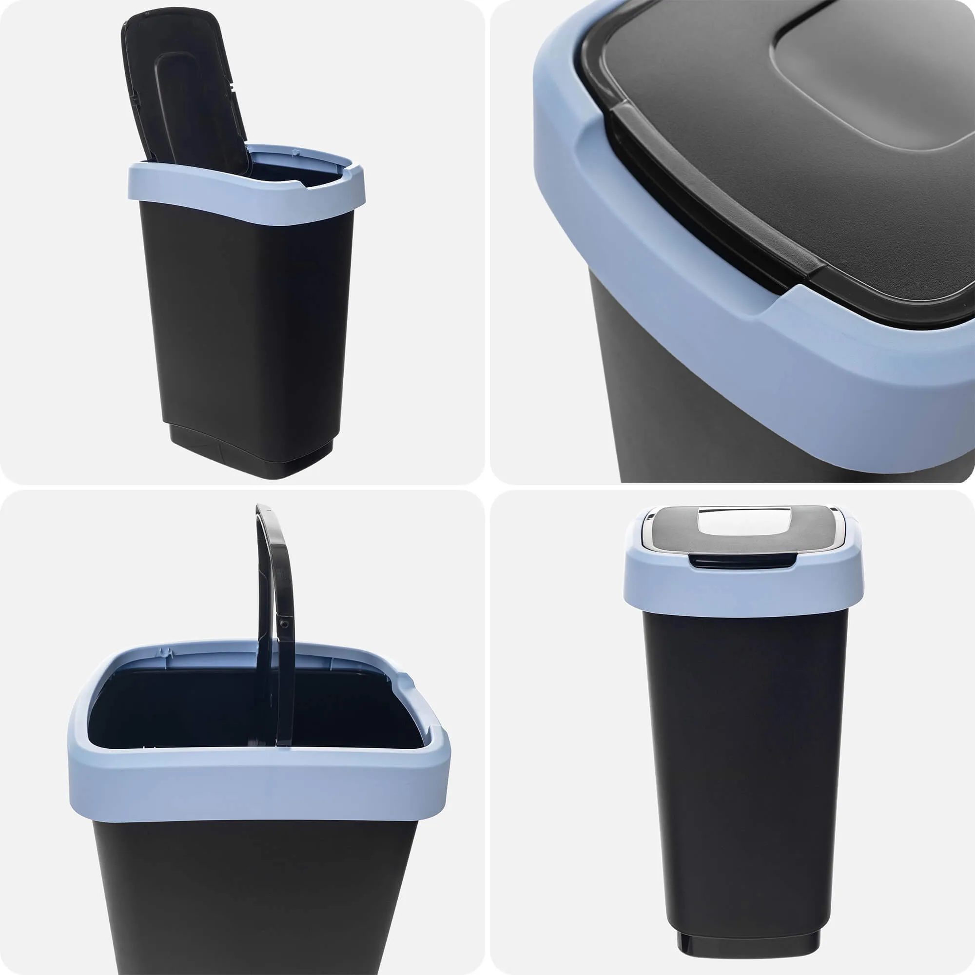 Morin 25 l šiukšliadėžė su besisukančiu dangčiu, juodos ir mėlynos spalvos