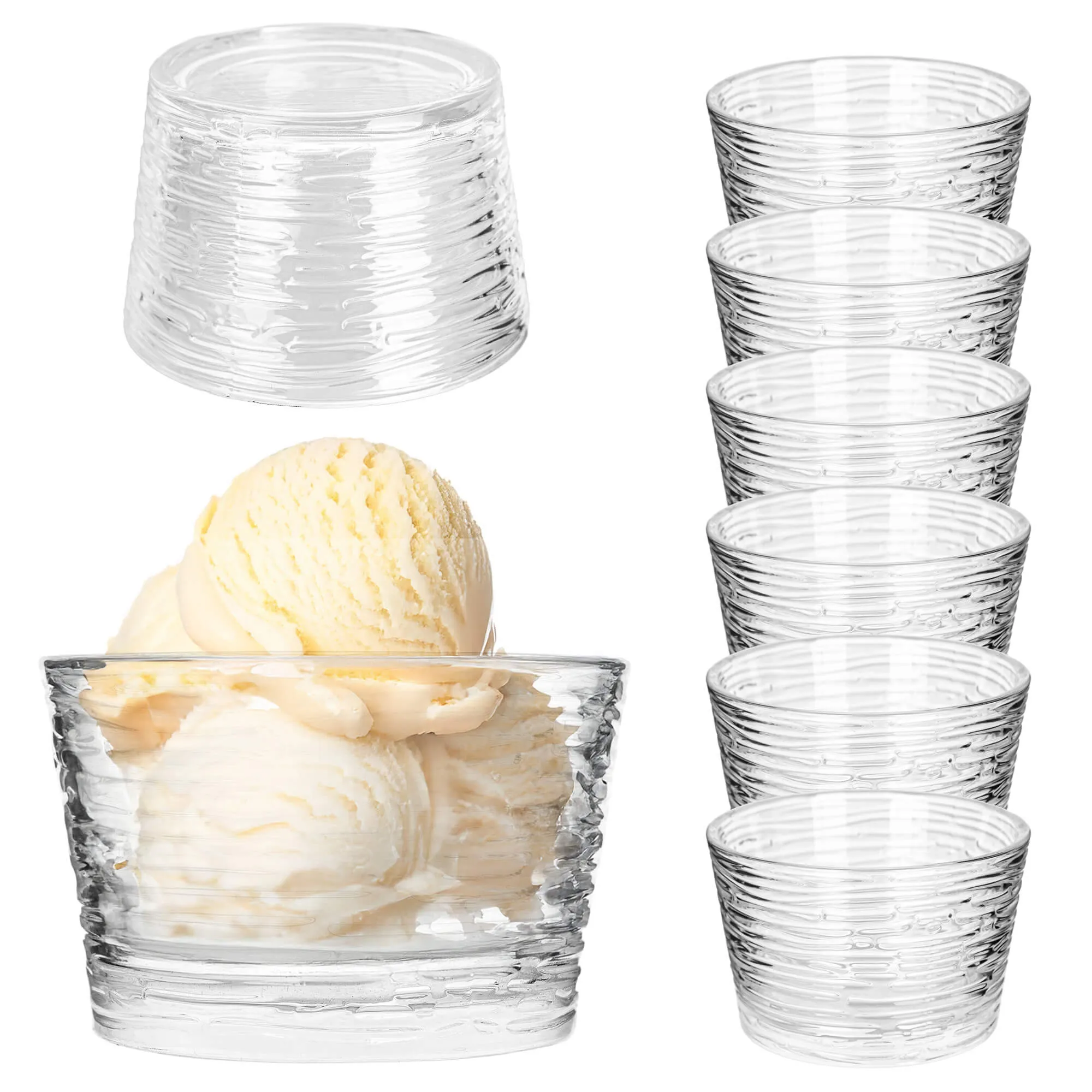 „Torza“ ledų indeliai 290 ml be kojelės, žievės raštas, 6 vnt.