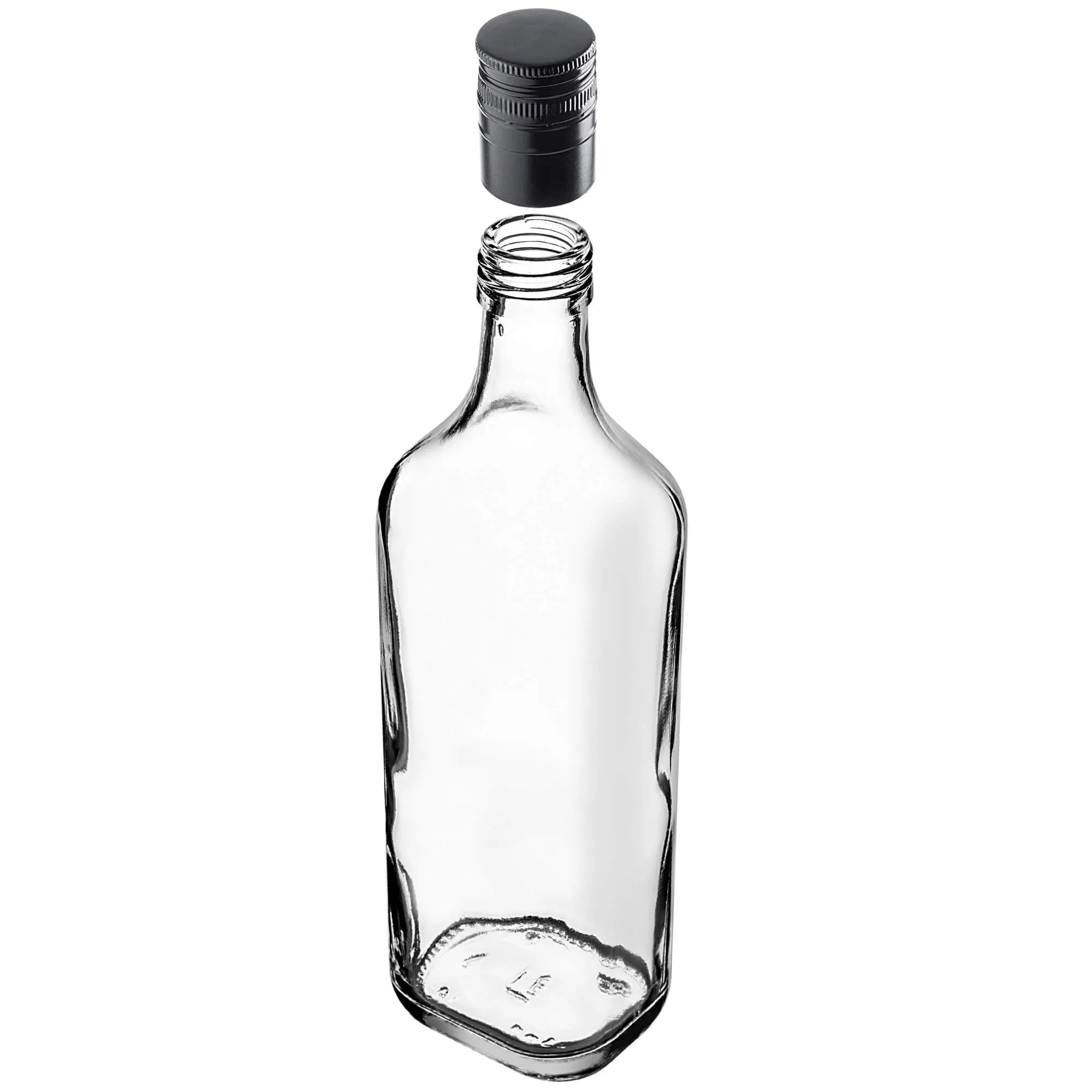 Vigna stikliniai viskio buteliai 500 ml su ilgu juodu dangteliu, 20 vnt.