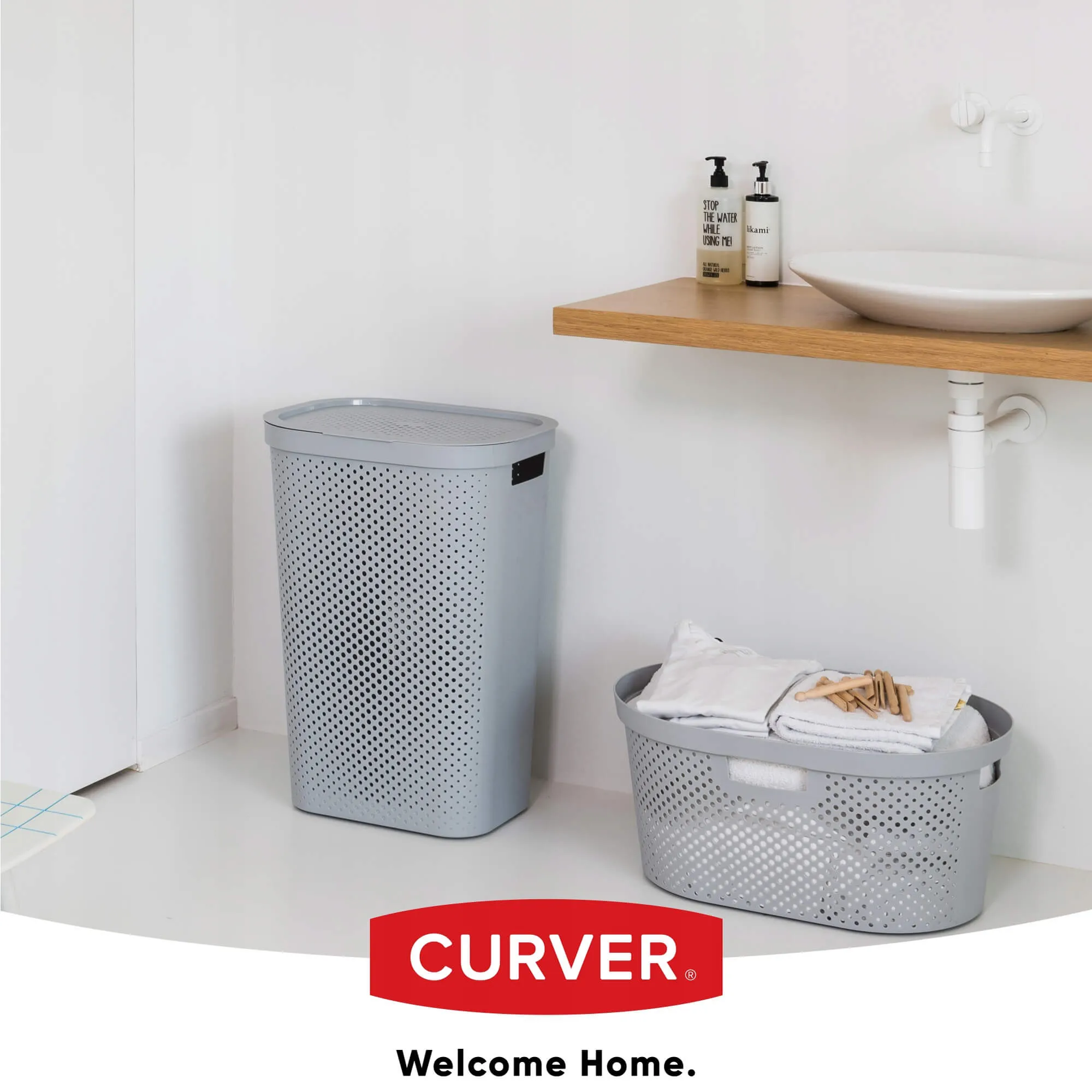 60 litrų krepšys su dangčiu + 45 litrų konteineris „Curver Infinity“, šviesiai pilkas