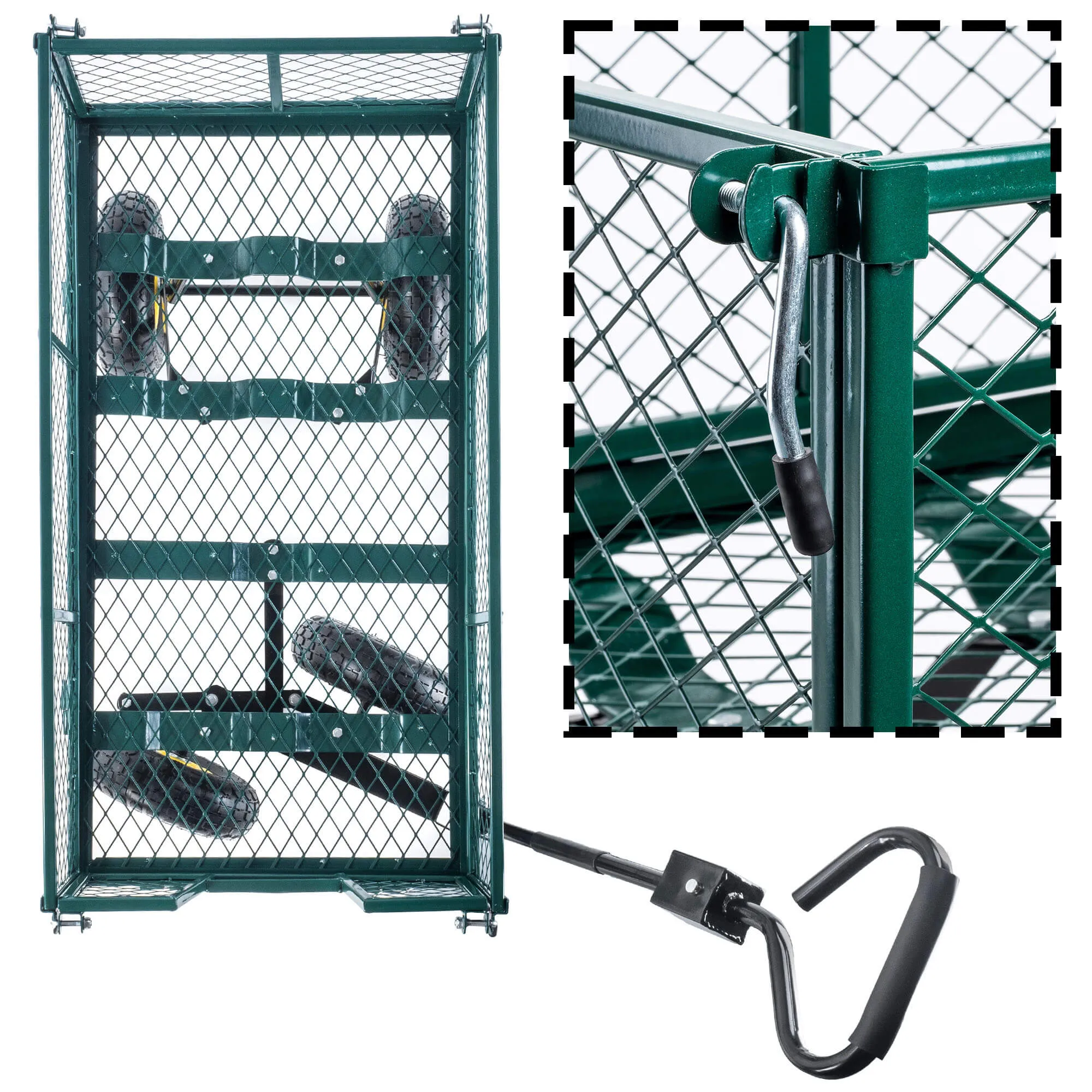 3 viename sodo transportavimo vežimėlis, 300 kg, žalias