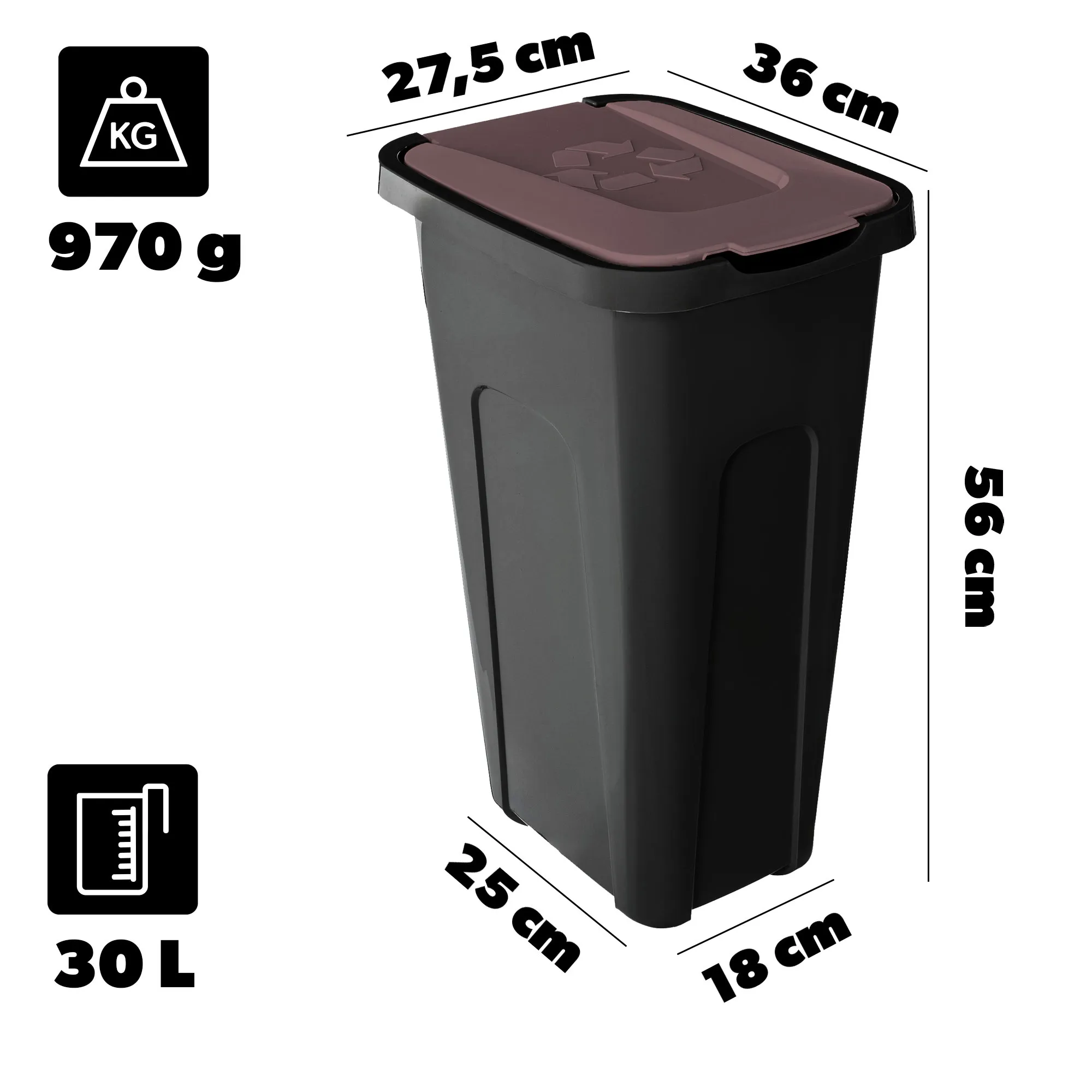 „Entrago“ 30 litrų šiukšliadėžė, juodos ir rudos spalvos