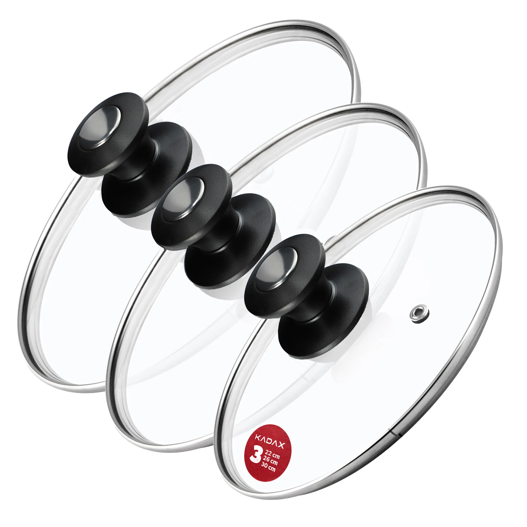 Barletta keptuvės dangčių rinkinys, atsparus karščiui, 22, 26, 30 cm