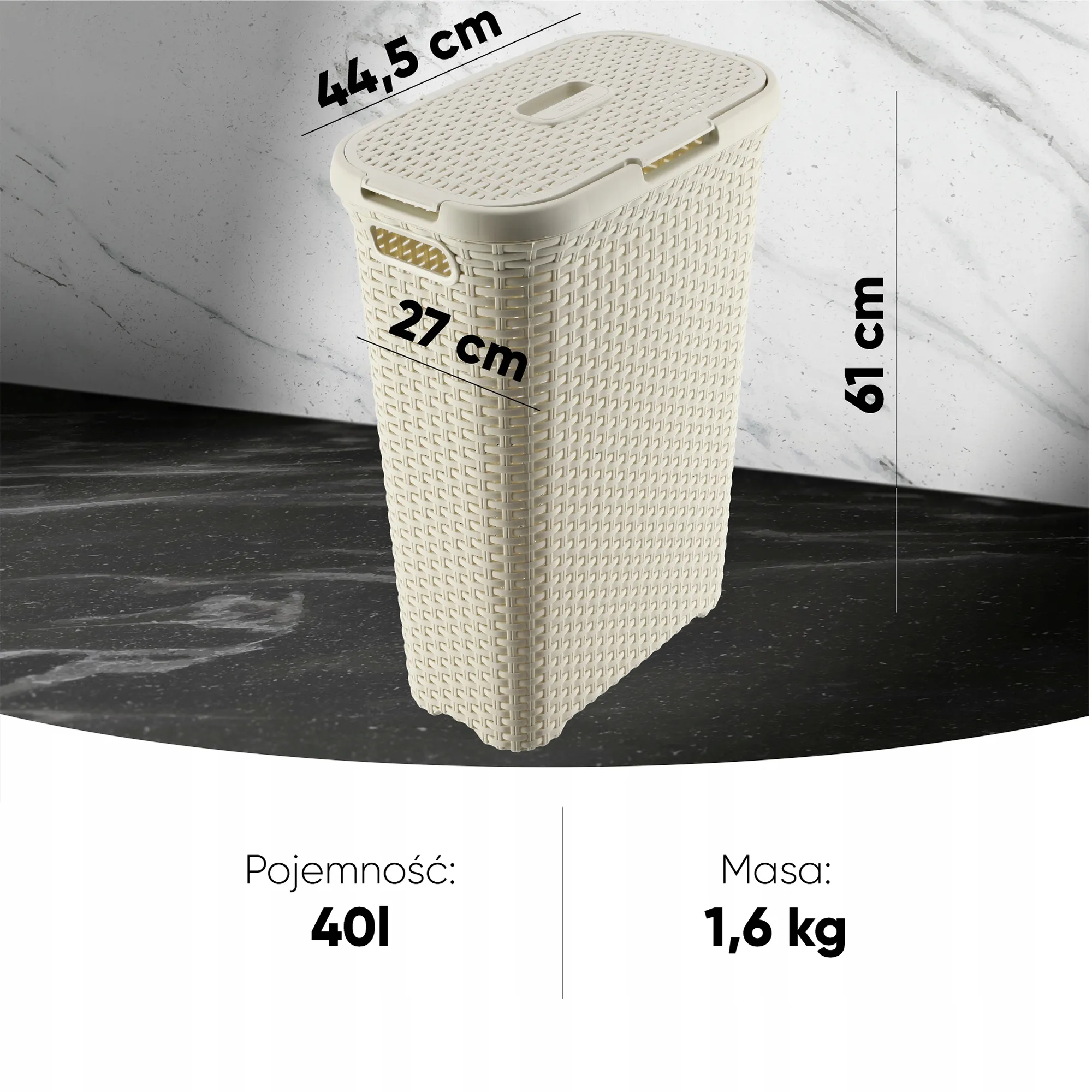 40 litrų krepšys su dangčiu + 45 litrų konteineris „Curver Natural Style“ kreminės spalvos