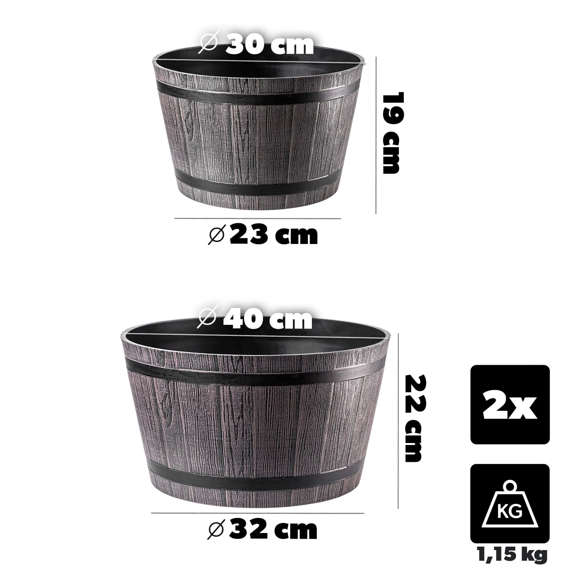Sori gėlių vazonas 30, 40 cm, tamsiai rudas