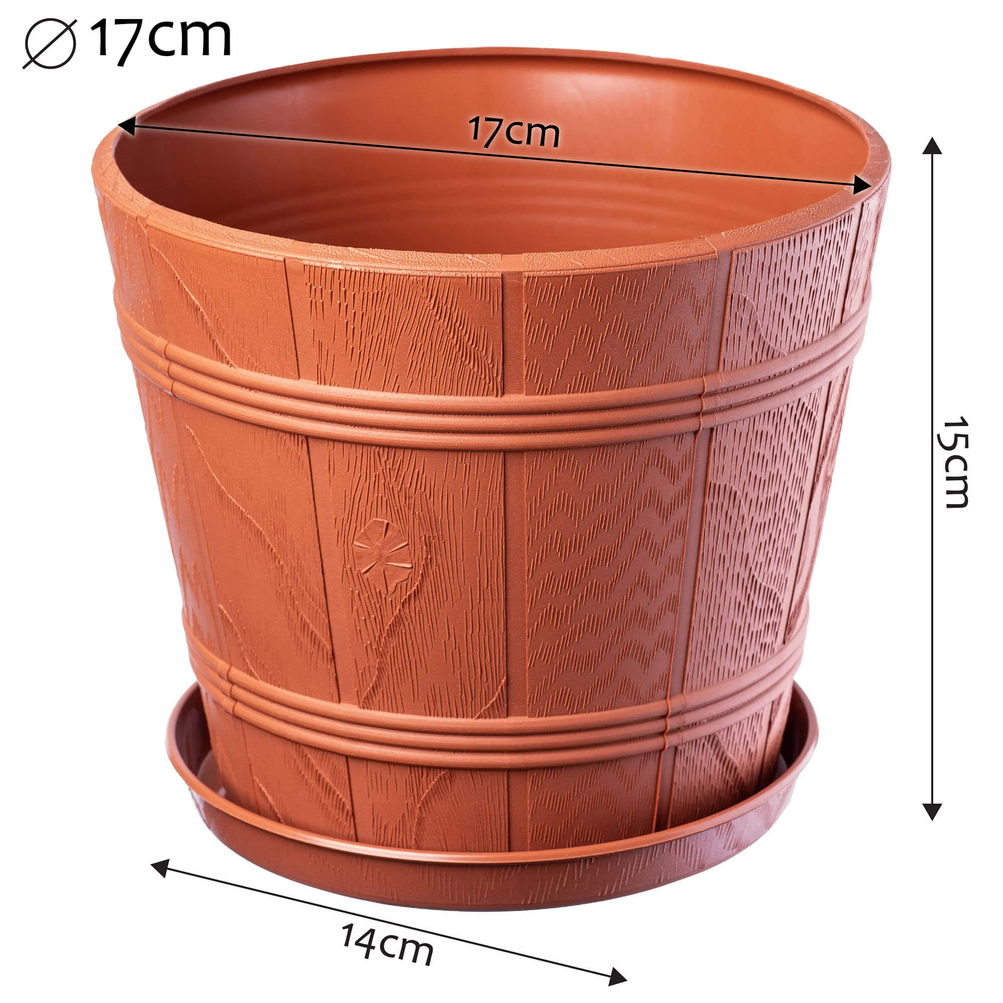Pula medienos imitacijos vazonas su lėkštute 17 cm