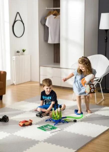 Didelis putplasčio kilimėlis, „Ricodids“ dėlionė 60x60 cm, 4 vnt., balta ir pilka - nuotrauka 1