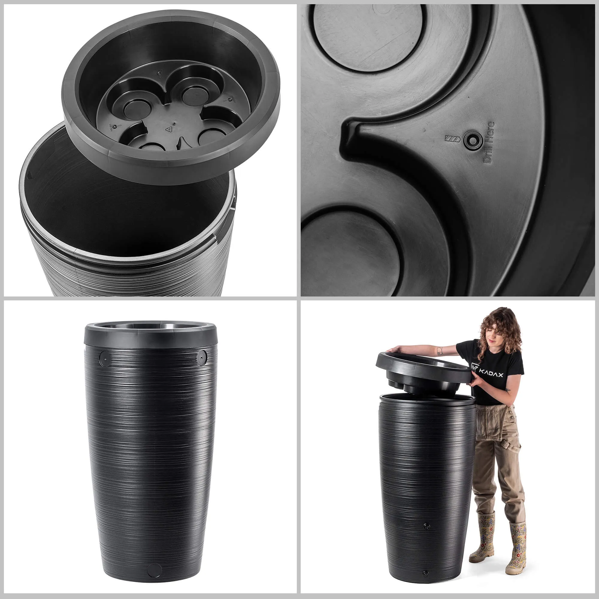 „Reveret“ 240 l lietaus vandens bakas su prijungimo komplektu, lygus, juodas