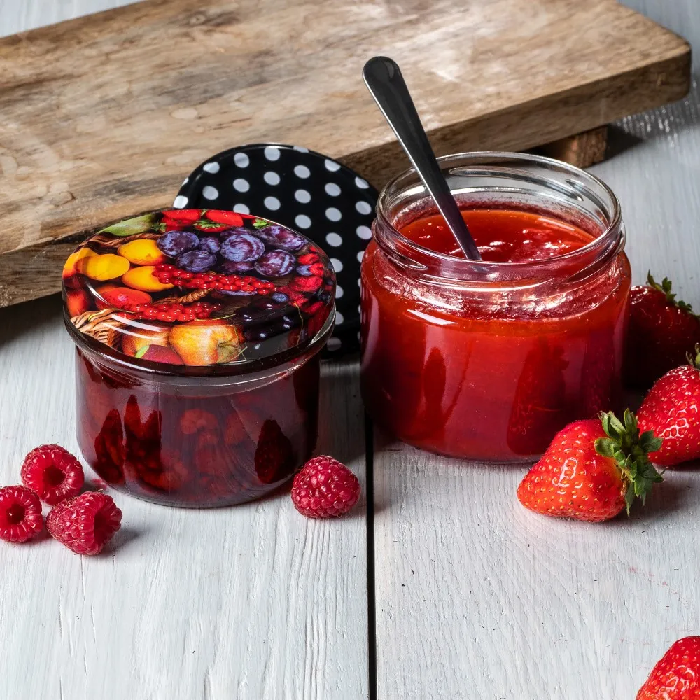 Metaliniai dangteliai Virbo stiklainiams, 10 vnt., 82 mm skersmens, „Black Grid“