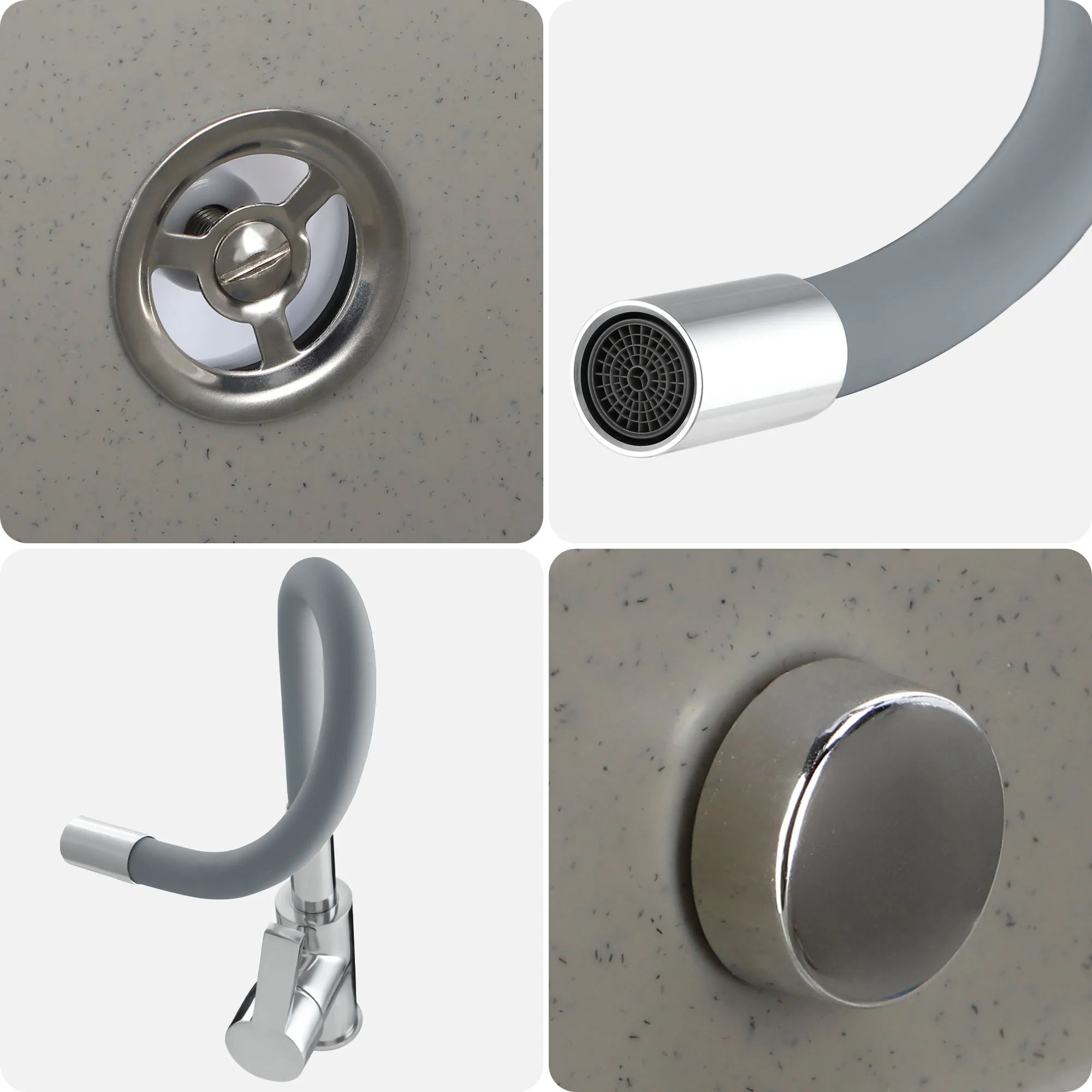 Kaimiško stiliaus kriauklė su lanksčiu „Gospo XXL“ čiaupu, pilka