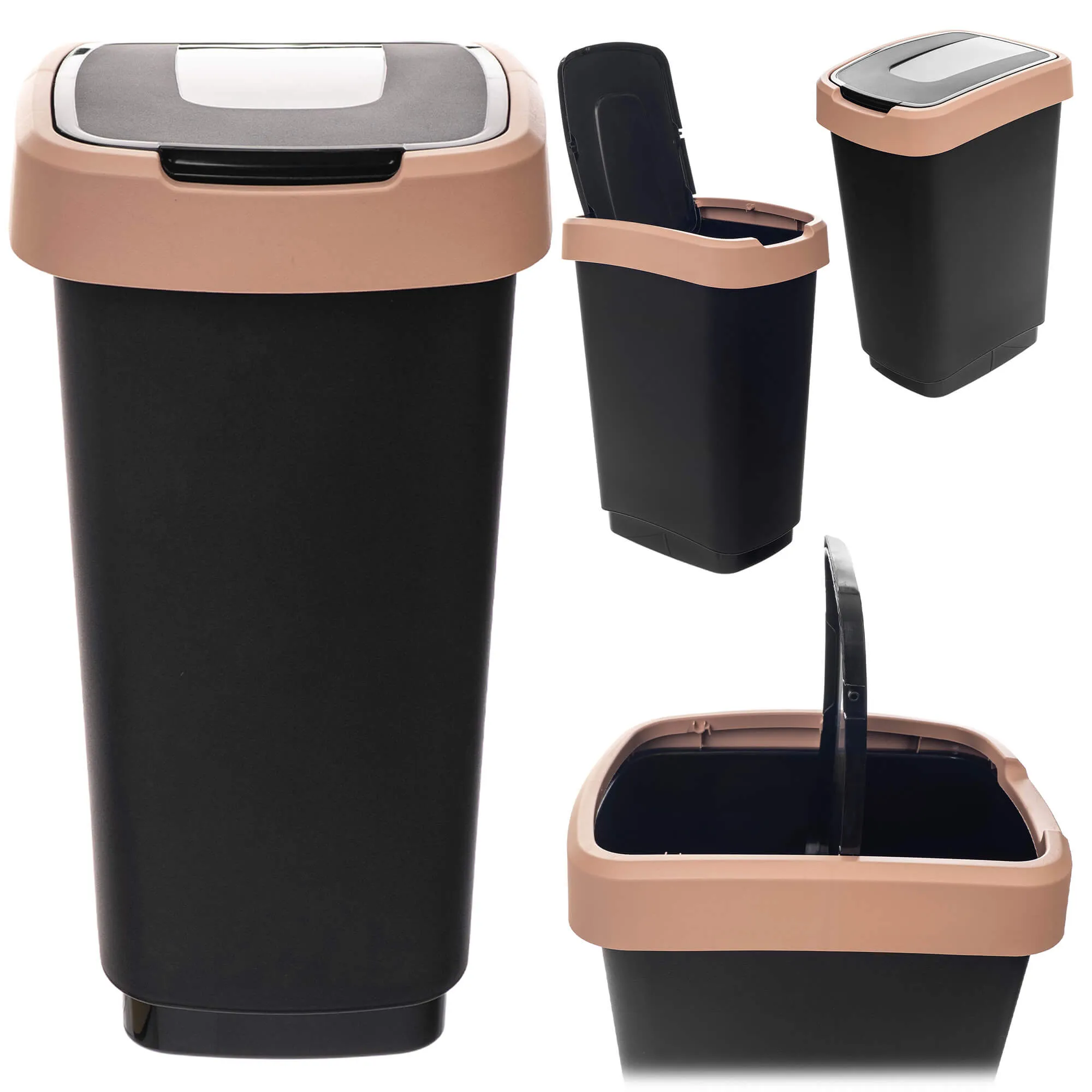 Morin 25 l šiukšliadėžė su besisukančiu dangčiu, juodos ir rudos spalvos