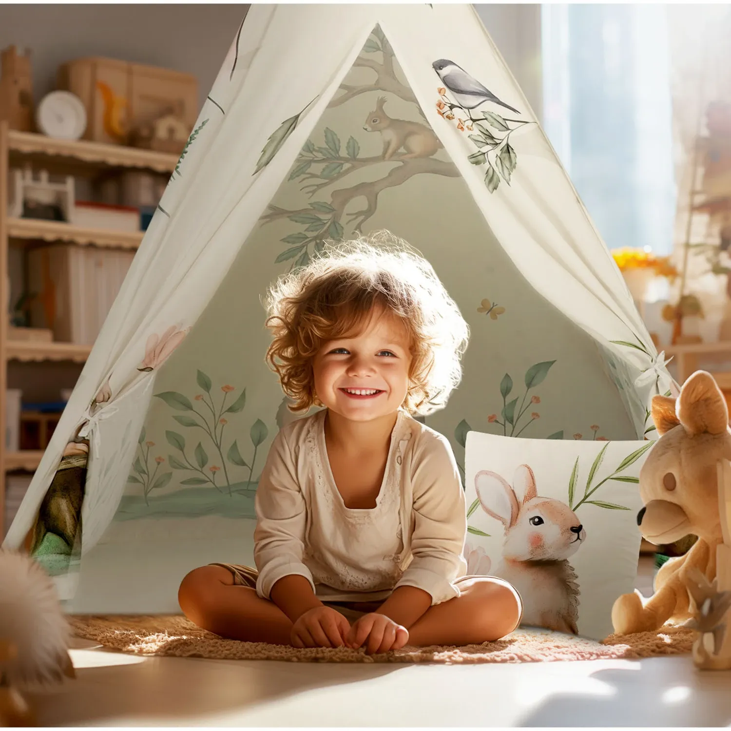 Nukido tipi palapinė vaikams - smėlio spalvos - nuotrauka 1