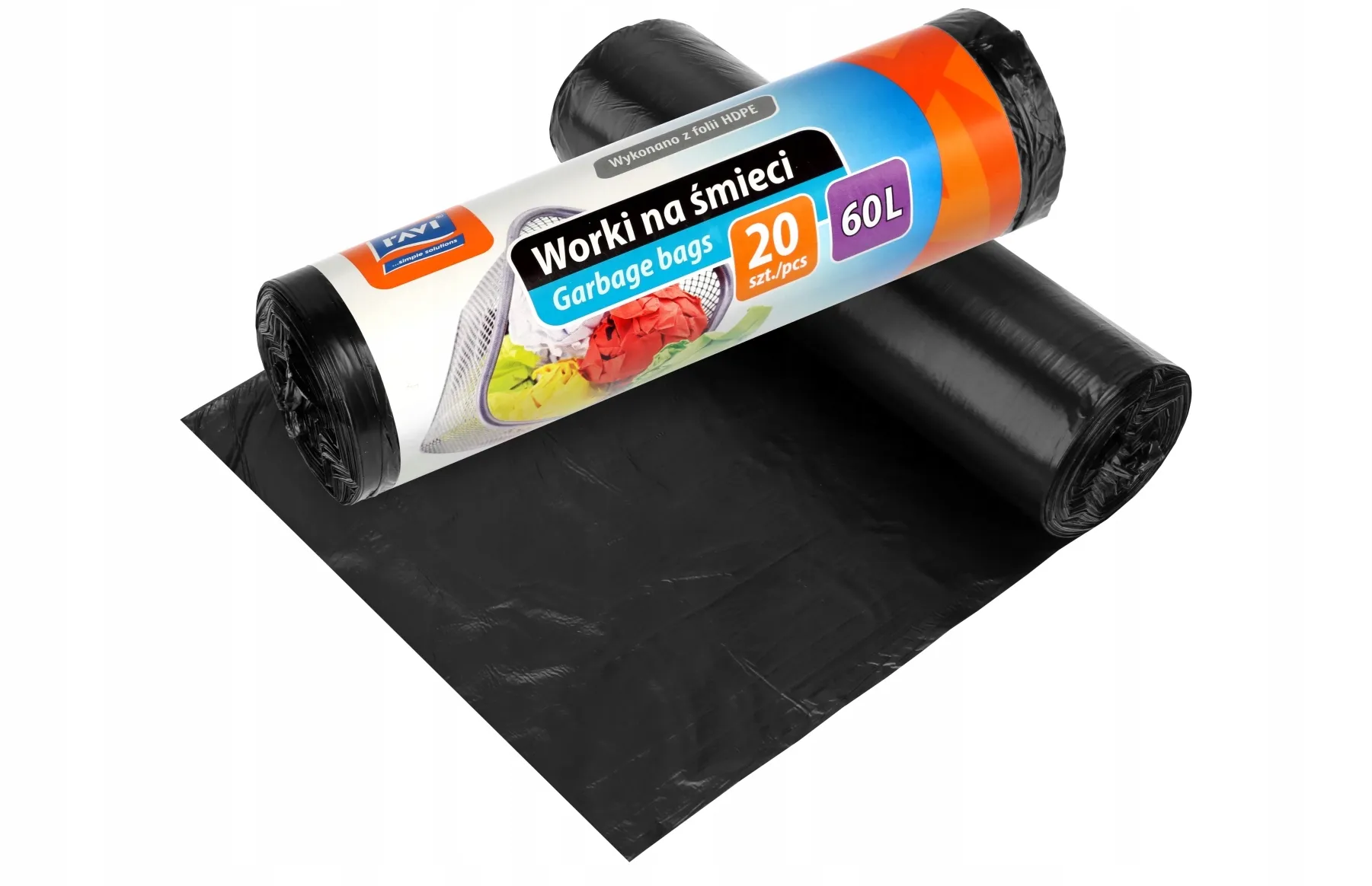 Ravi HDPE šiukšlių maišai, juodi, 60 l, 20 vnt.