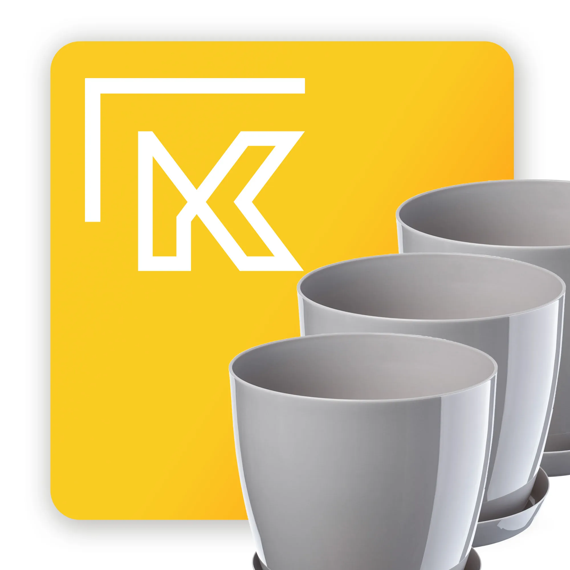 Agen vazonas su lėkštute, pilkas, 20 cm, 3 vnt.