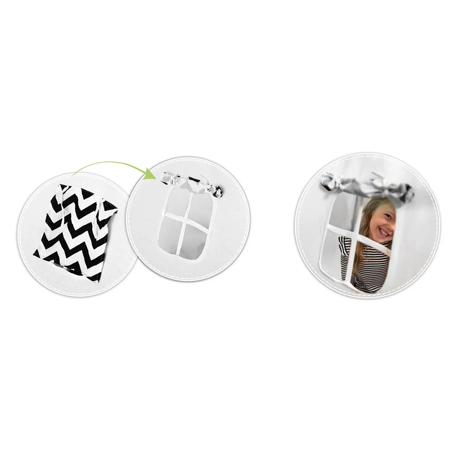 Vaikiška „Nukido“ tipo palapinė su girlianda ir švieselėmis, juodai balta spalva ir panda - nuotrauka 1