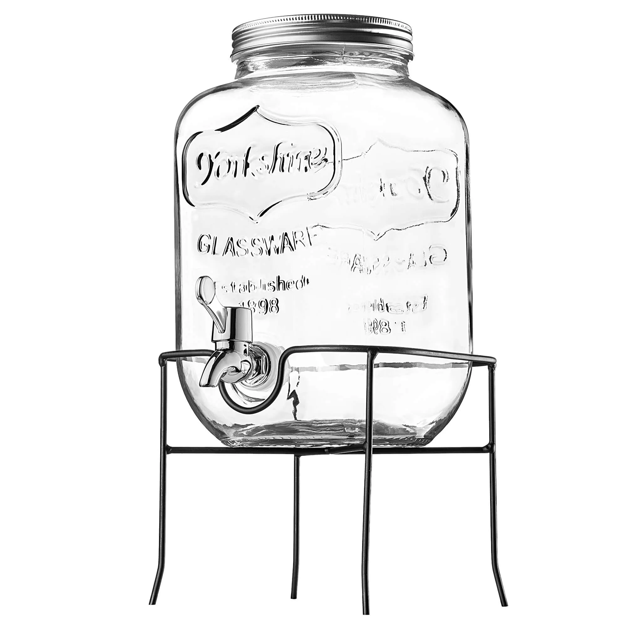 Mesagne stiklainis su čiaupu šaltiems gėrimams ir limonadui 4 l su stovu