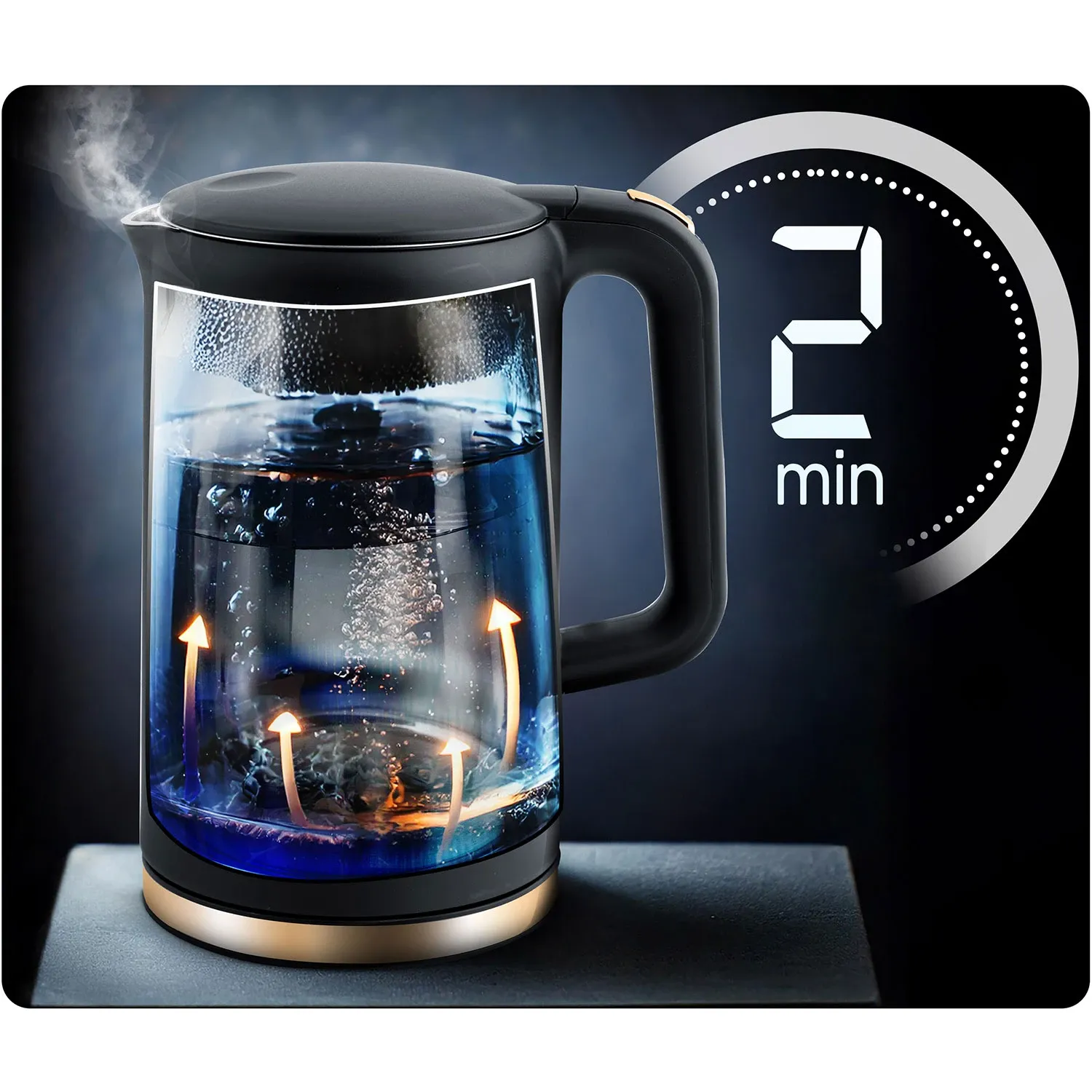 Berdsen BD-712 1,7 l elektrinis virdulys, juodos ir auksinės spalvos - nuotrauka 1