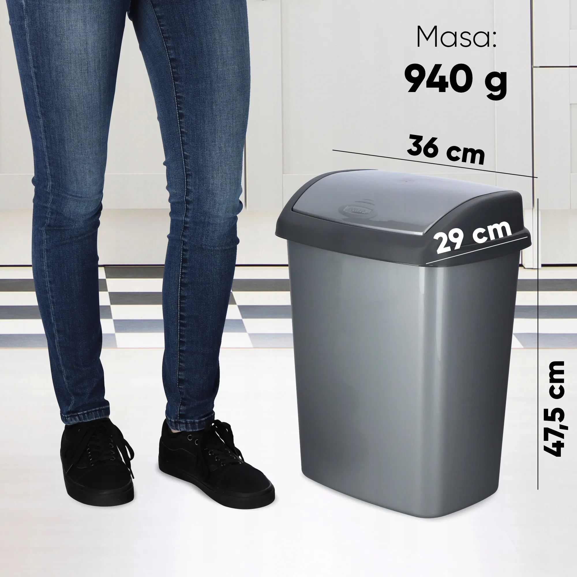Curver Dominik 25L pakreipiama šiukšlių dėžė, grafitas