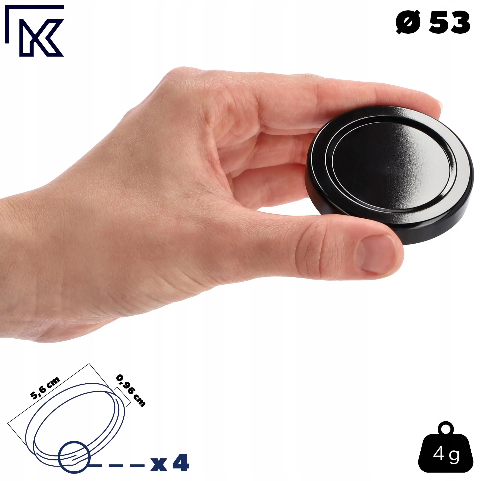 Kalbo metaliniai dangteliai stiklainiams ir buteliams, 10 vnt., 53 mm skersmens, juodi