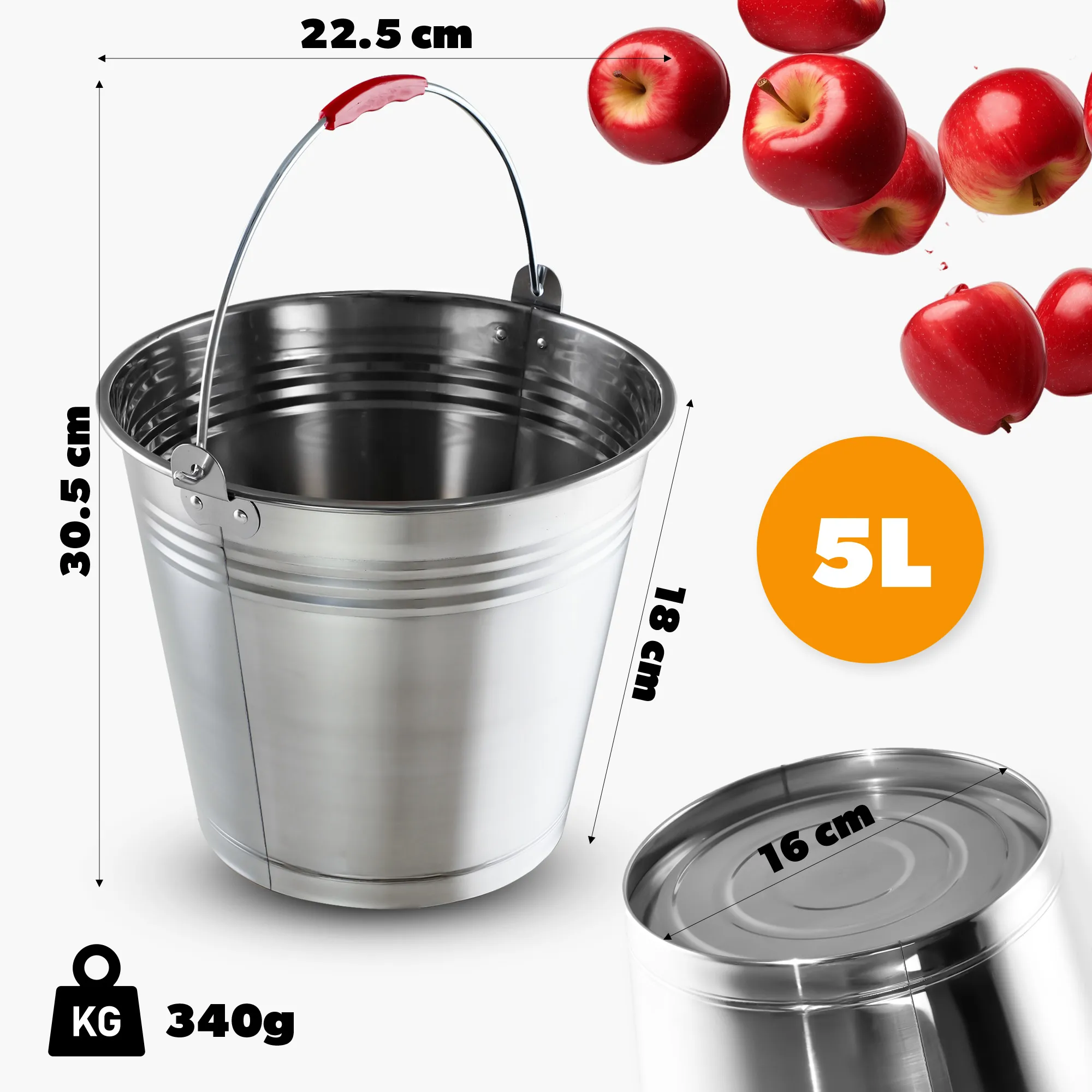 Ciney 5L nerūdijančio plieno kibiras su rankena