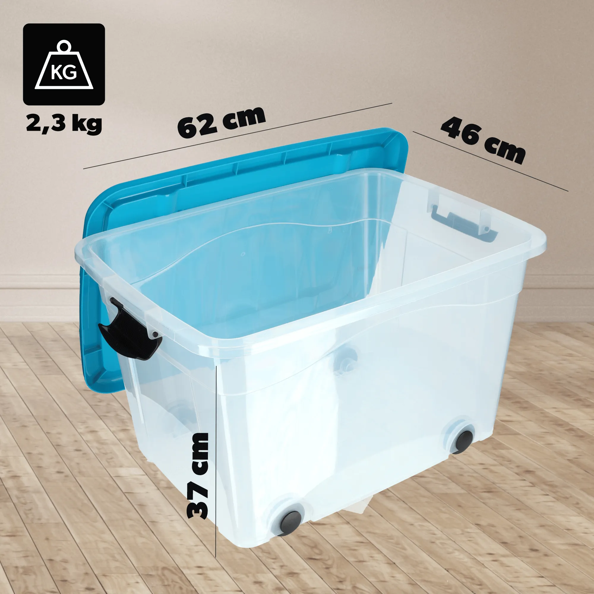 Vado 60 litrų plastikinė šiukšliadėžė su ratukais, mėlyna