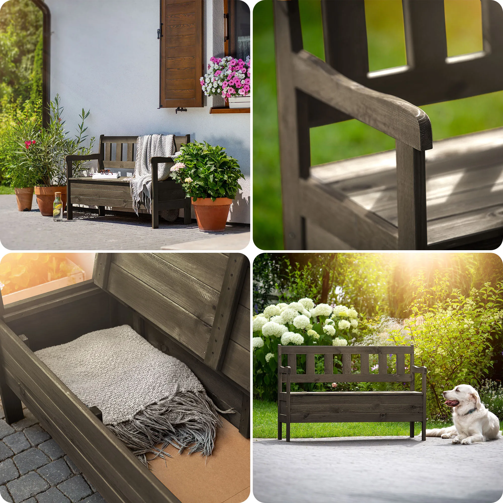 Gravet rudas sodo suolas su skrynia