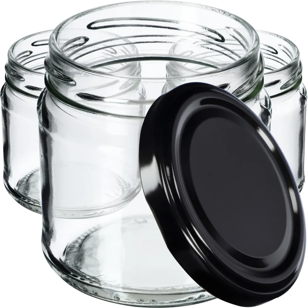 Stiklainiai uogienei Lerma 200 ml 20 vnt. 66 mm + juodi dangteliai