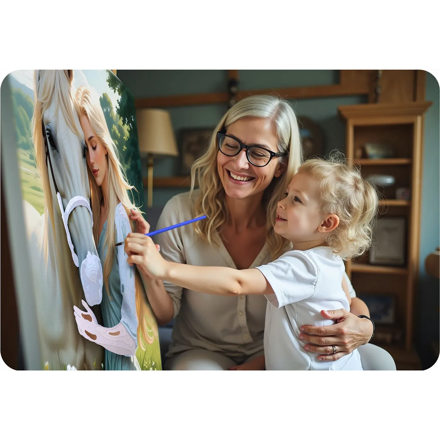 Tapyti pagal skaičius paveikslas 40x50 cm Massido Moters su arkliu portretas - nuotrauka 1