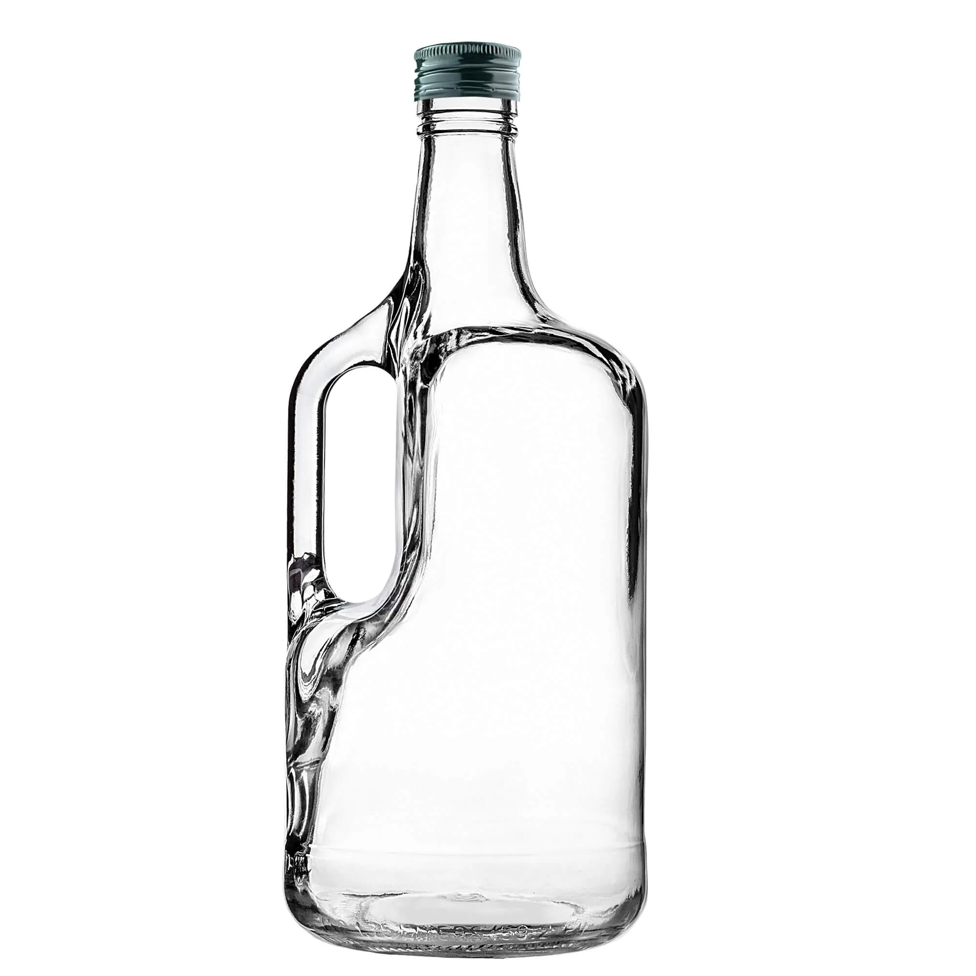Boude stiklinis butelis su rankena 1750 ml su žaliu dangteliu 1 vnt.