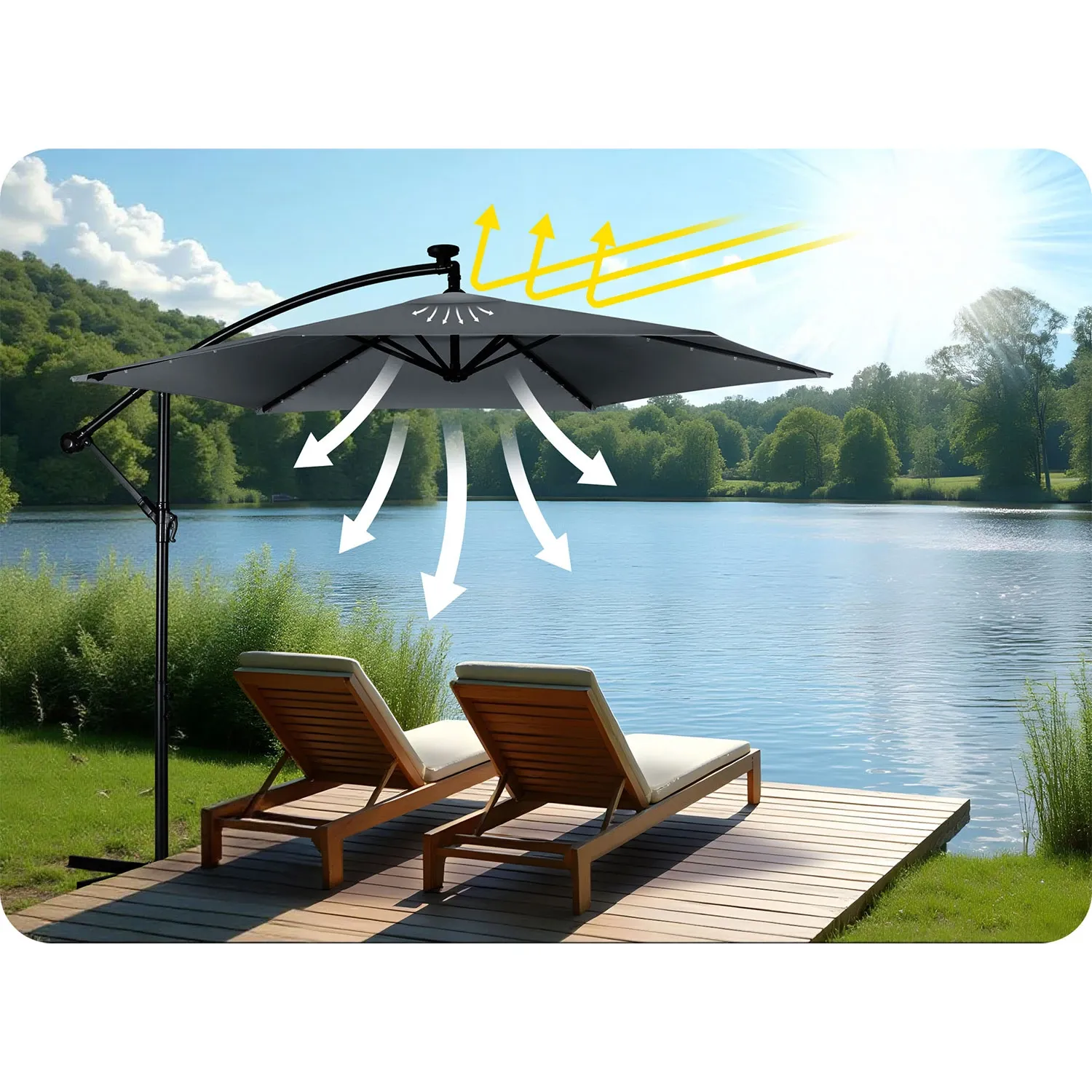 Sulankstomas sodo skėtis, 6 dalių, 350 cm, su dangčiu ir šviesomis, „Plonos PL-882“ - nuotrauka 1