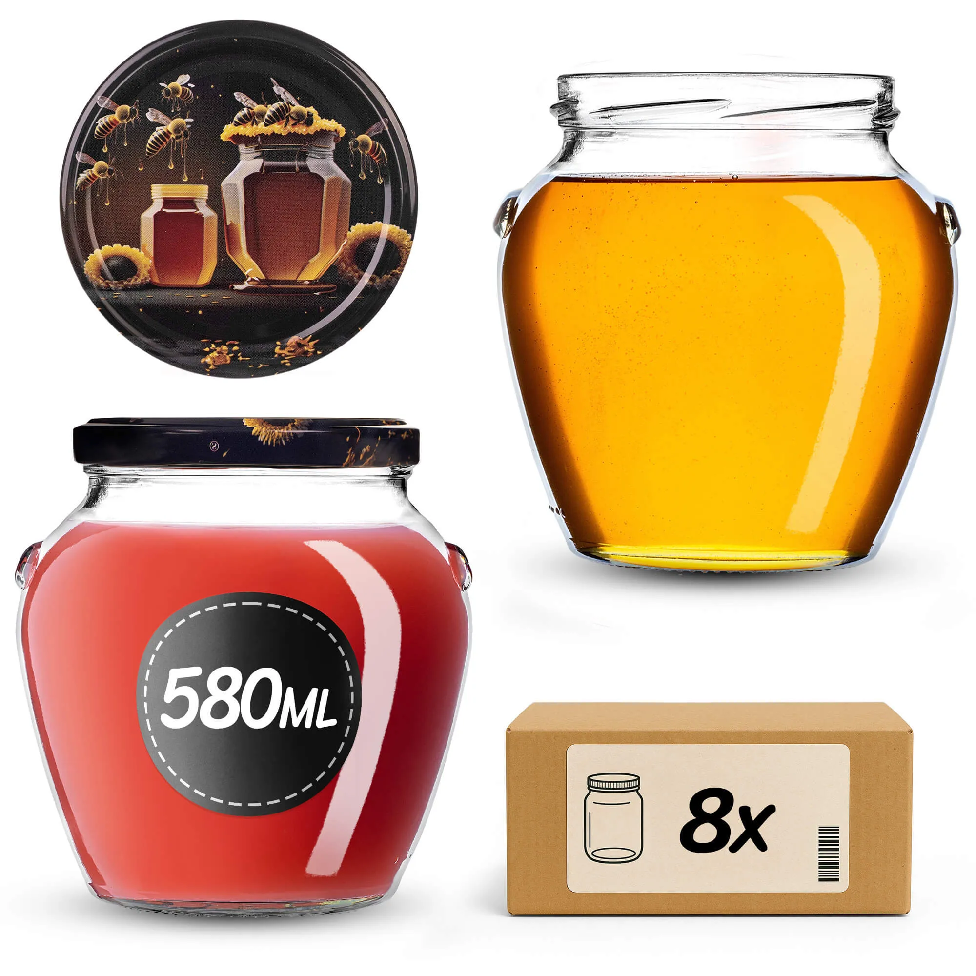 Sassa konservavimo stiklainiai 580 ml 8 vnt. 82 mm + dangteliai „Juodasis medus“