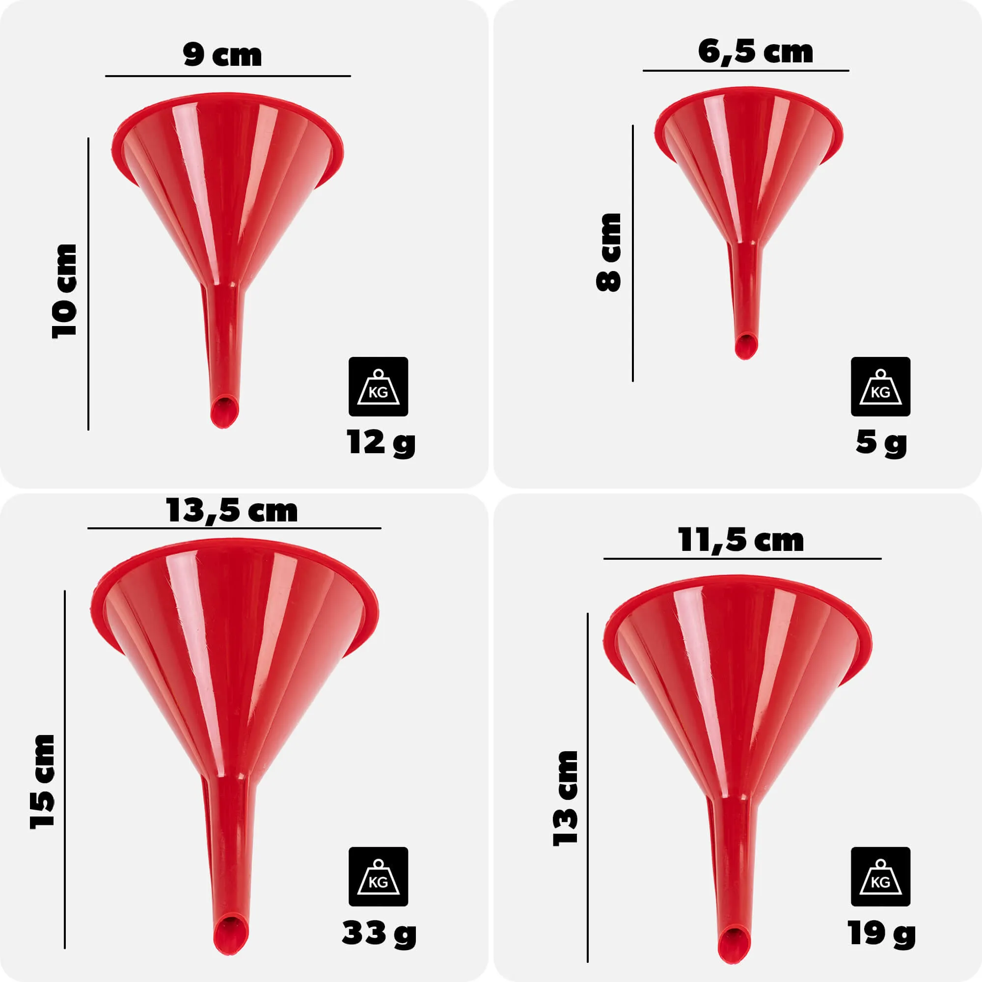 „Ranea“ universalus piltuvėlių rinkinys, raudonas, 4 vnt.